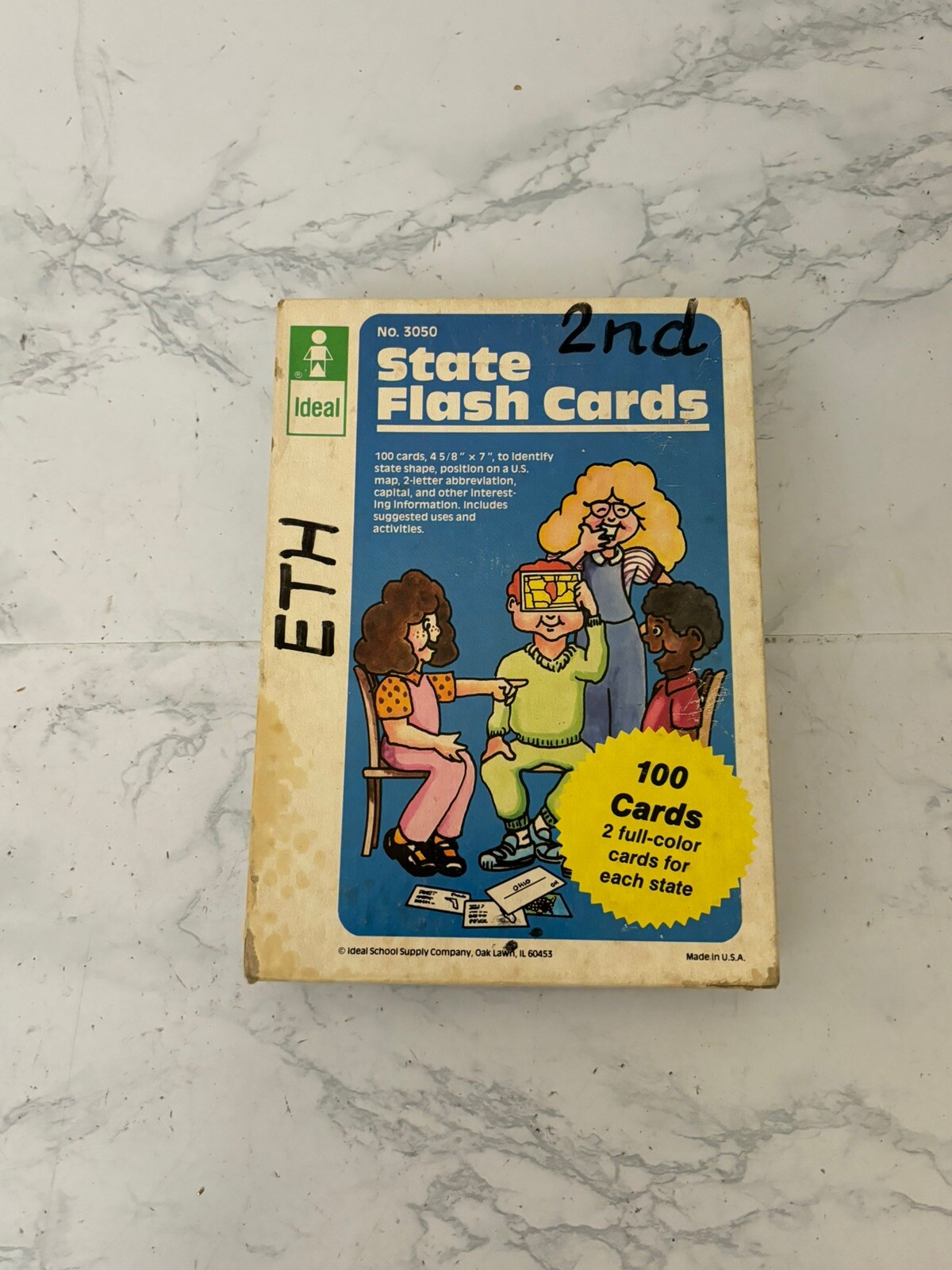 Vintage 1987 Ideal State Flash Cards No. 3050 Full 100 Card Set USA Made S