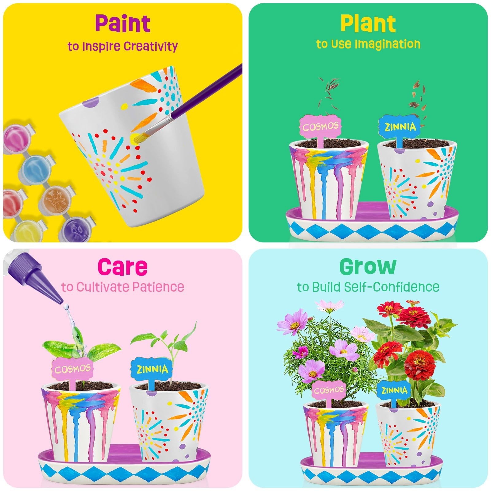 4 Set Paint & Plant Flower Gardening Kit – Gifts for Girls Ages 8-12, Arts…