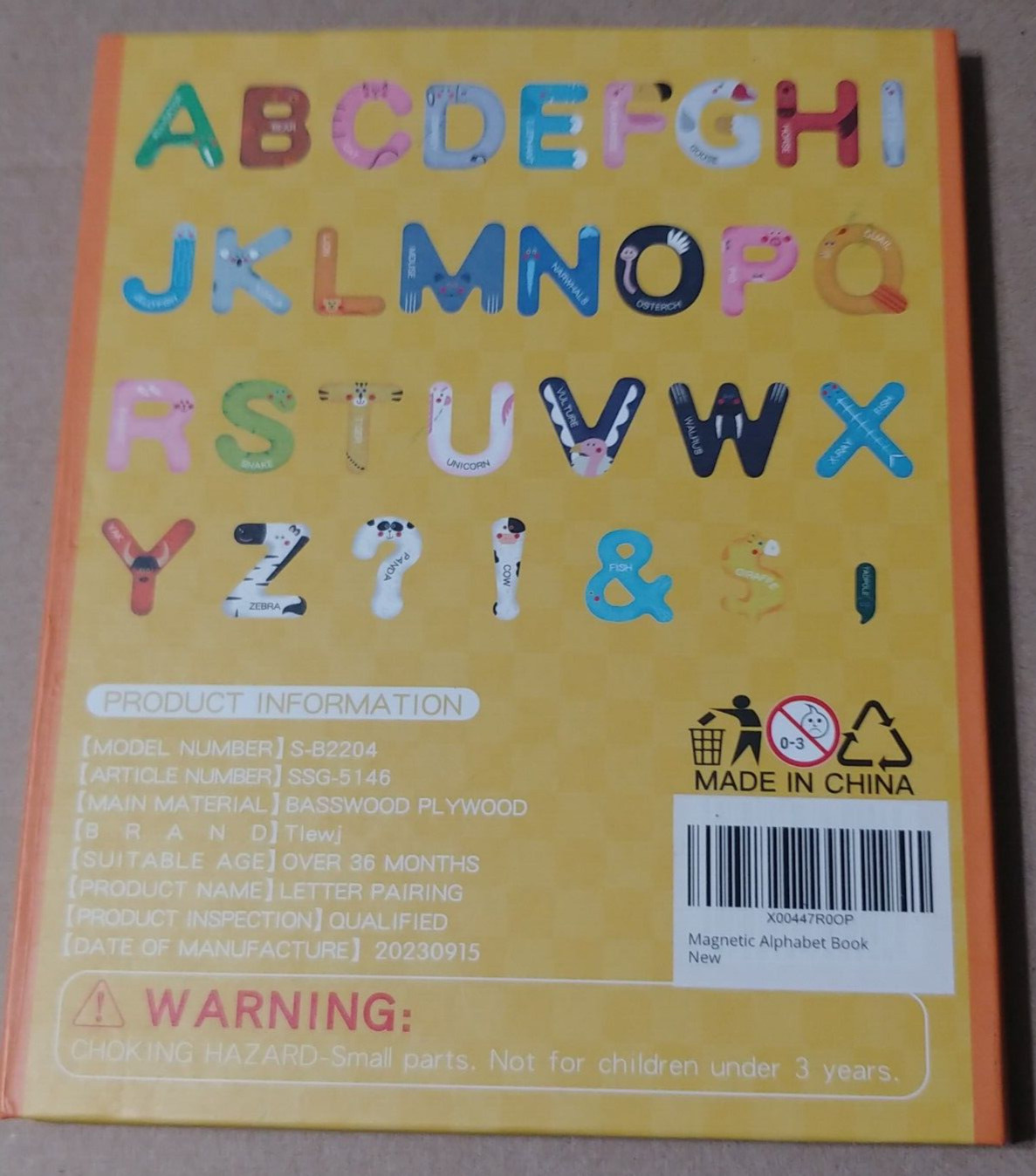 Montessori Toy Toddlers 3+ Magnetic Letters Alphabet Pairing Puzzle Book Gift