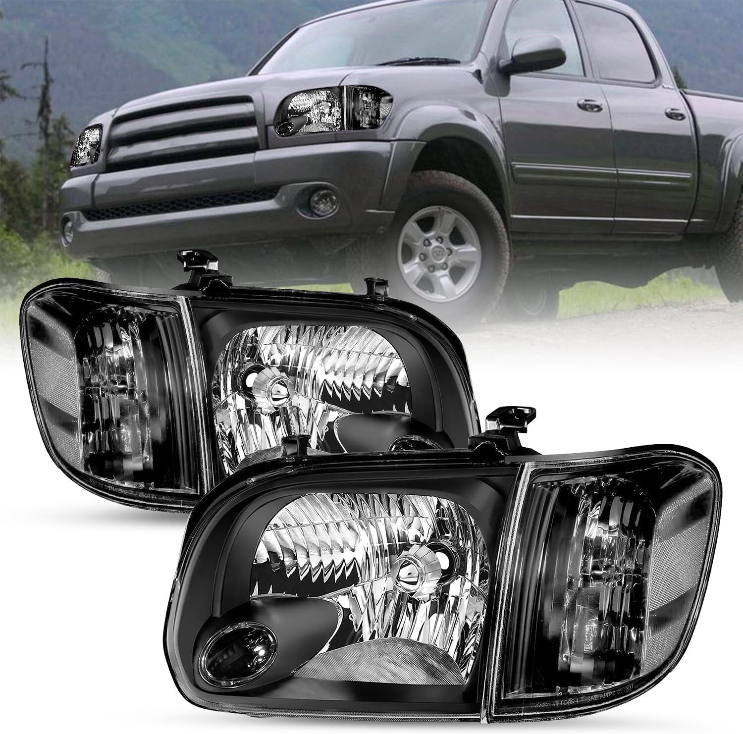 05-06 Toyota Tundra 05-07 Sequoia Headlight Assembly Black Housing Pair Clear