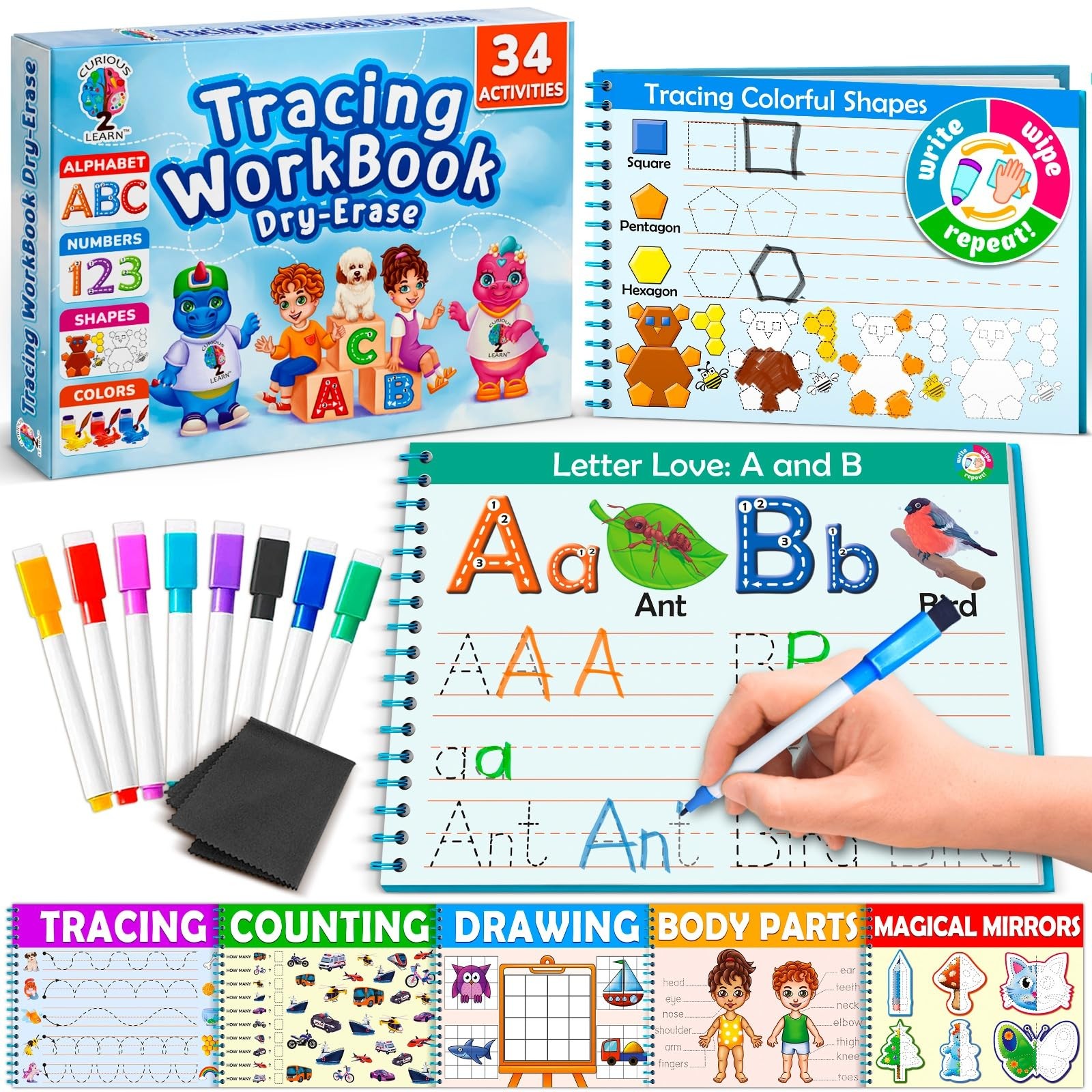 Hardcover Preschool Activity Workbook for Ages 3–5 – 32 Montessori Learning A…