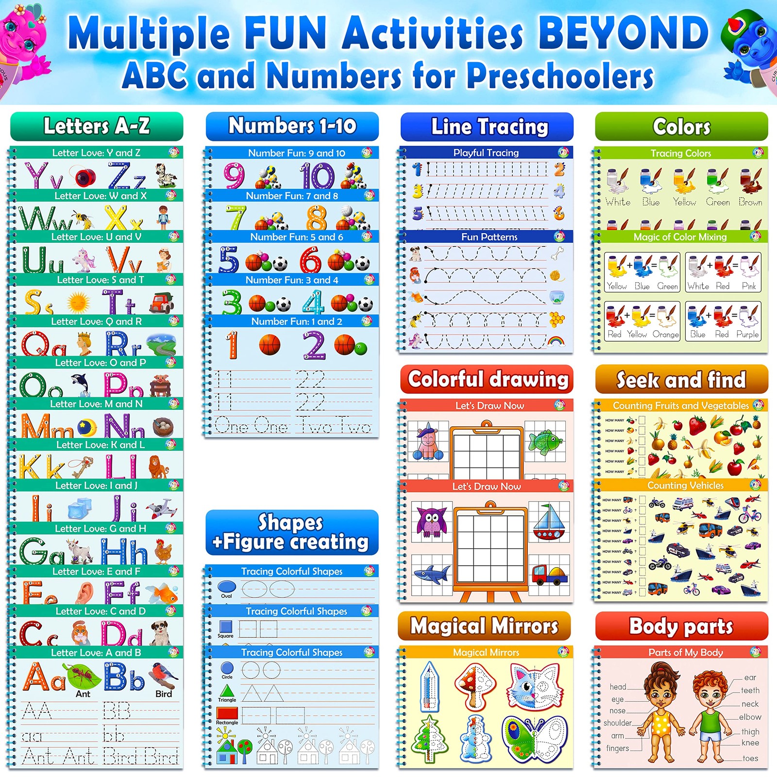 Hardcover Preschool Activity Workbook for Ages 3–5 – 32 Montessori Learning A…