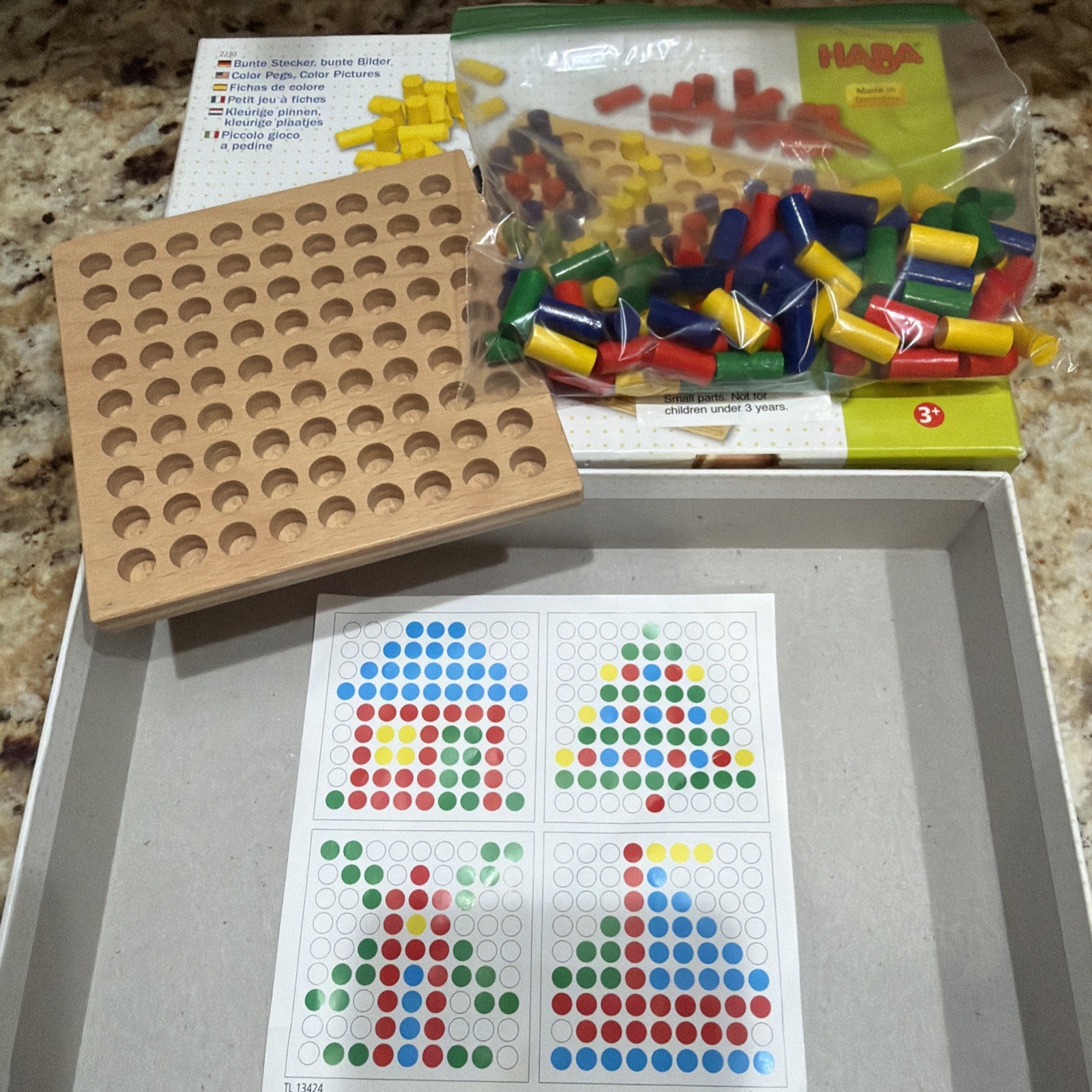 HABA 2230 COLOR PEGS PICTURES W/ WOOD BOARD GERMANY RARE MISSING 3 PEGS FREE S/H
