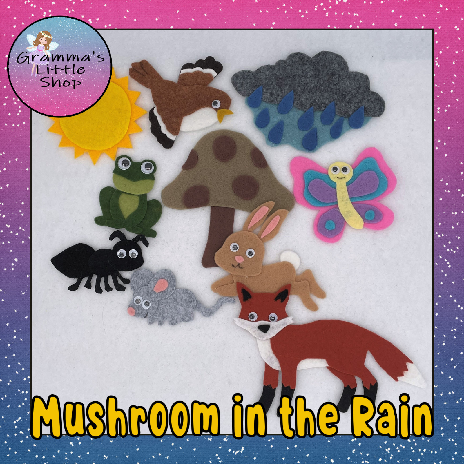 Mushroom in the Rain Felt Pieces for Felt/Flannel Board Play