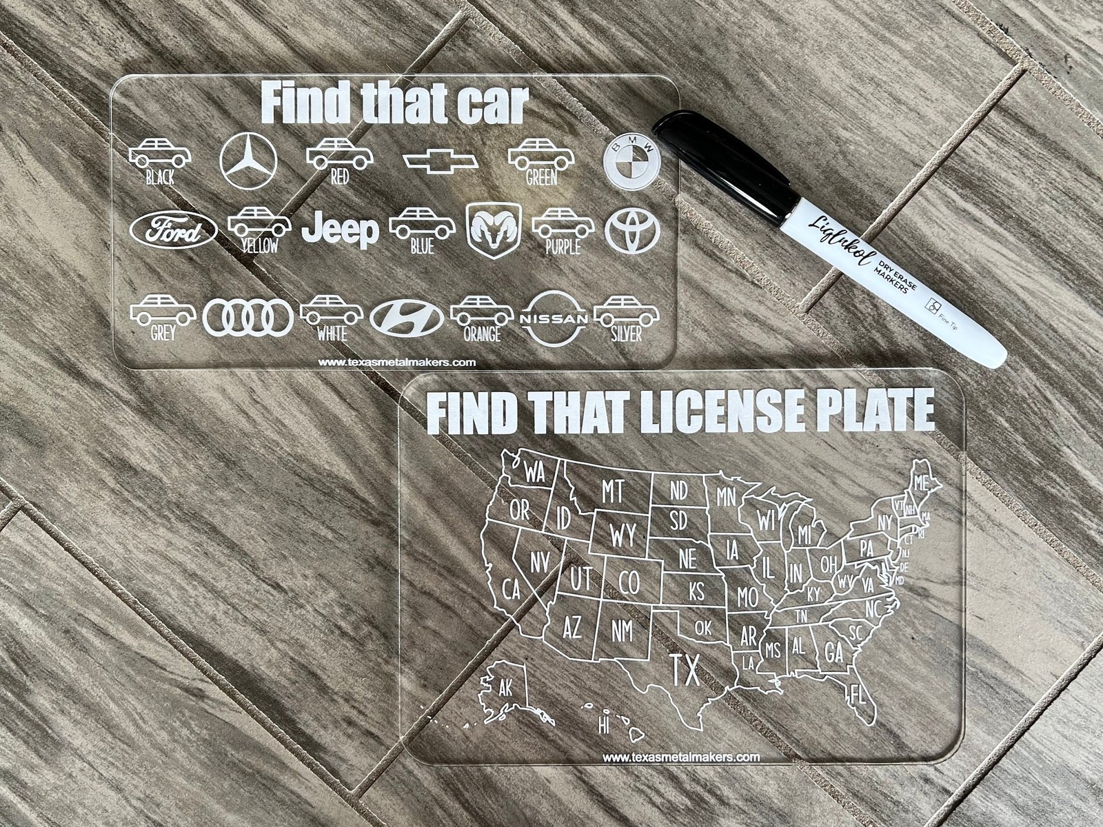 Acrylic Dry Erase Car Game Boards, Engraved Vehicle Travel Games, I Spy,