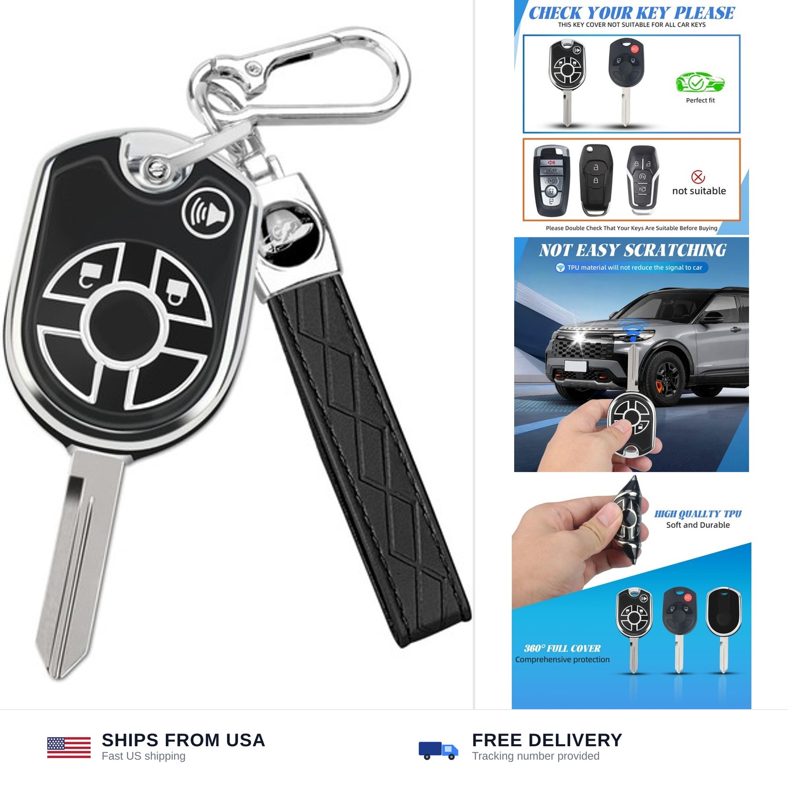 MILD EAST for Ford Key Fob Cover with Key Chain, Soft TPU Car Key Protector C…