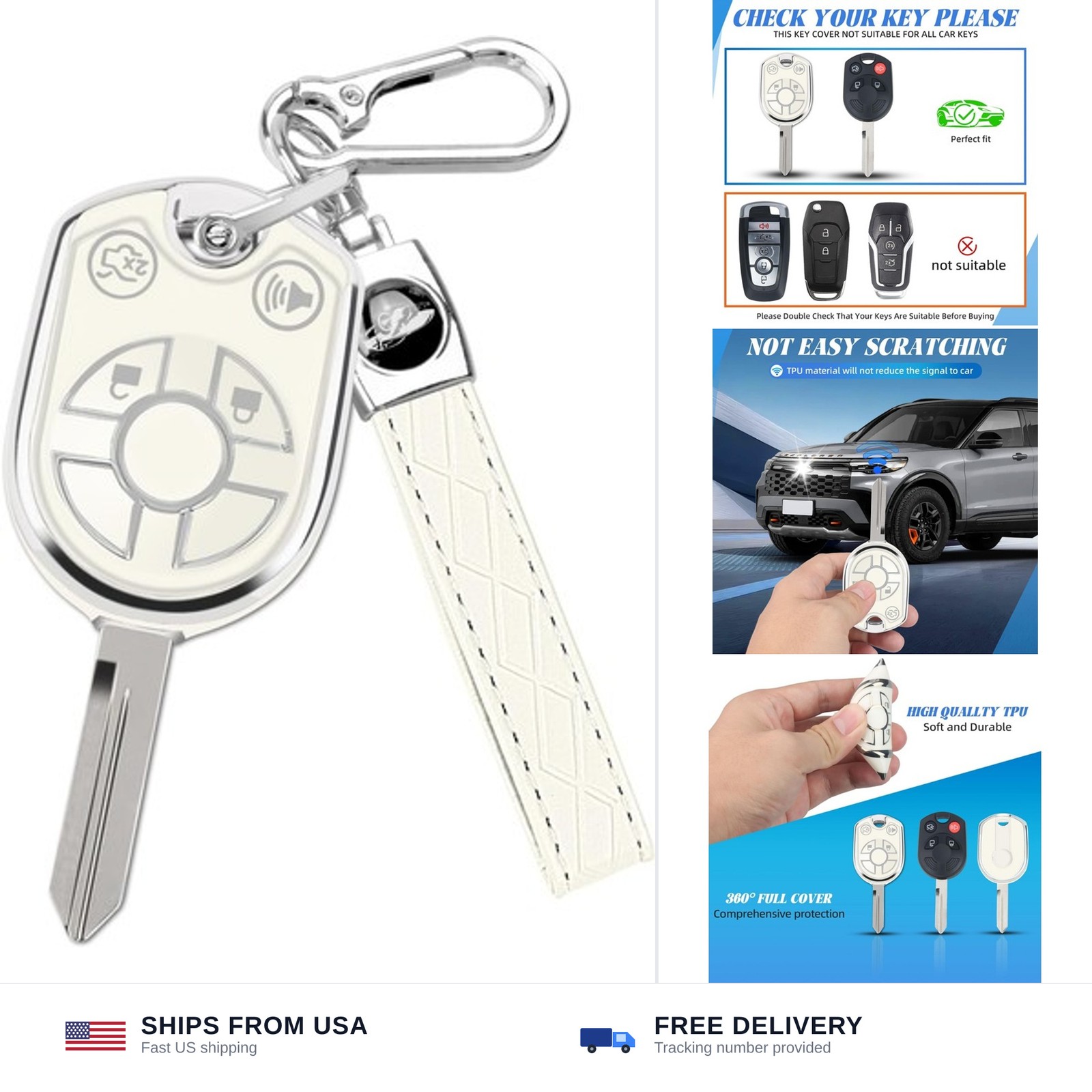 MILD EAST for Ford Key Fob Cover with Key Chain, Soft TPU Car Key Protector C…