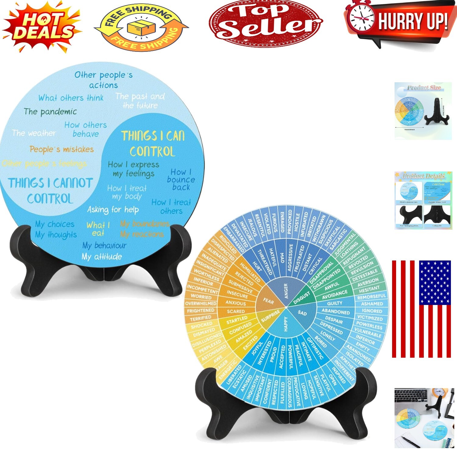 Wooden Feelings Wheel Chart Duo for Office Decor – Support Mental Health