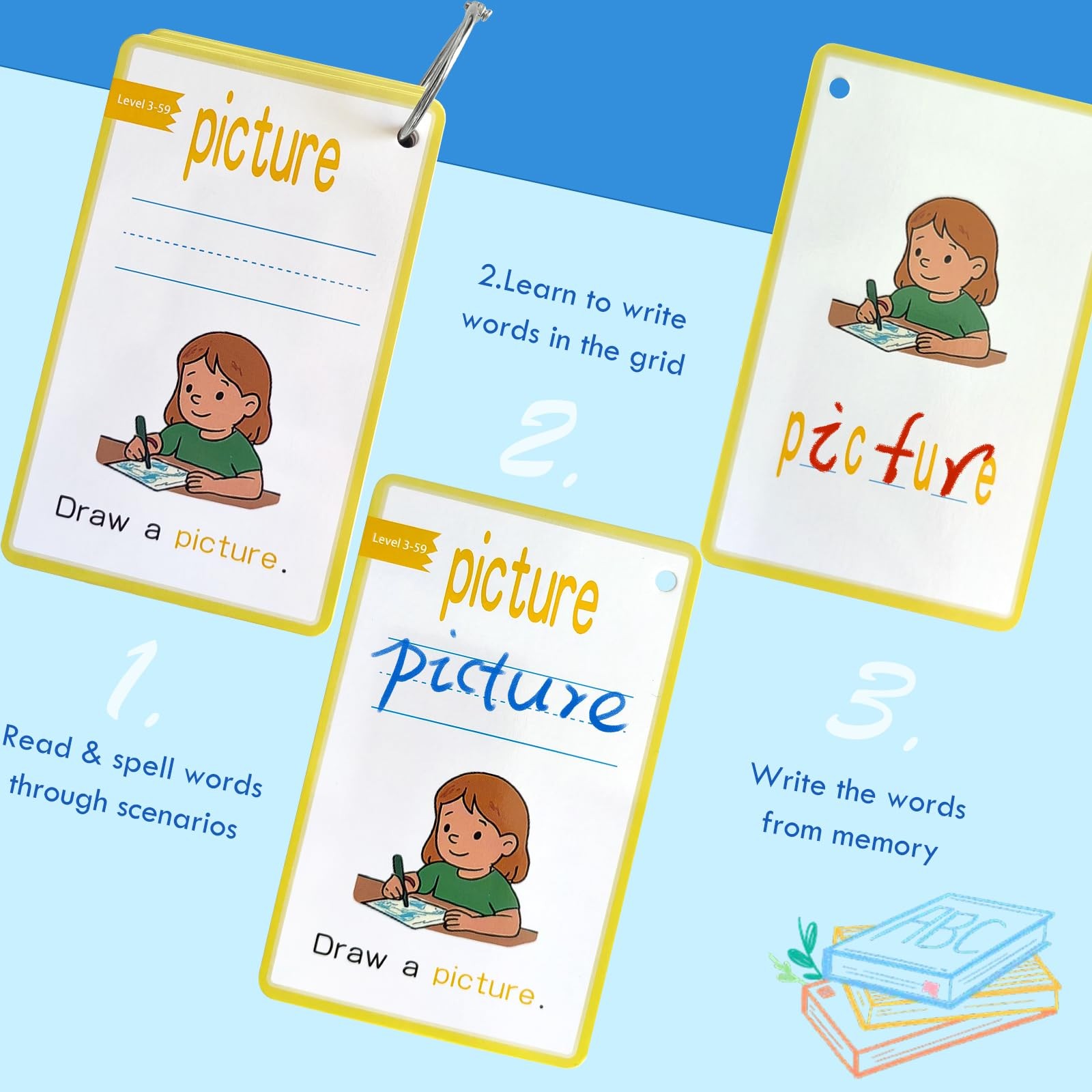 CVC Word Games&Writing Practice Card,300 Sight Words Flash Cards for Kinderga…