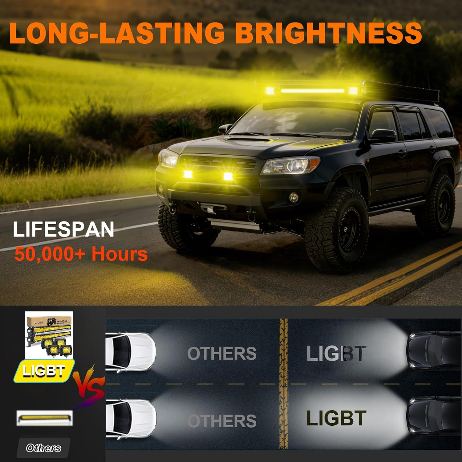 LED Light Bar Kits 21 Inch 204W Slim Light Bars 2PCS LED Pods 4Inch 60W (Amber 2