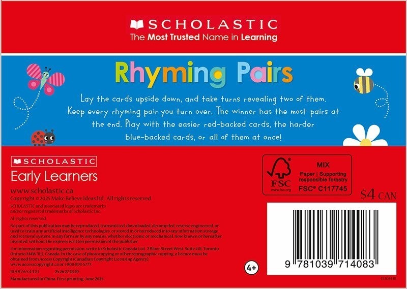 Scholastic Matching Card Game 36 Cards Dinosaur or Rhyming Pairs Pre-K