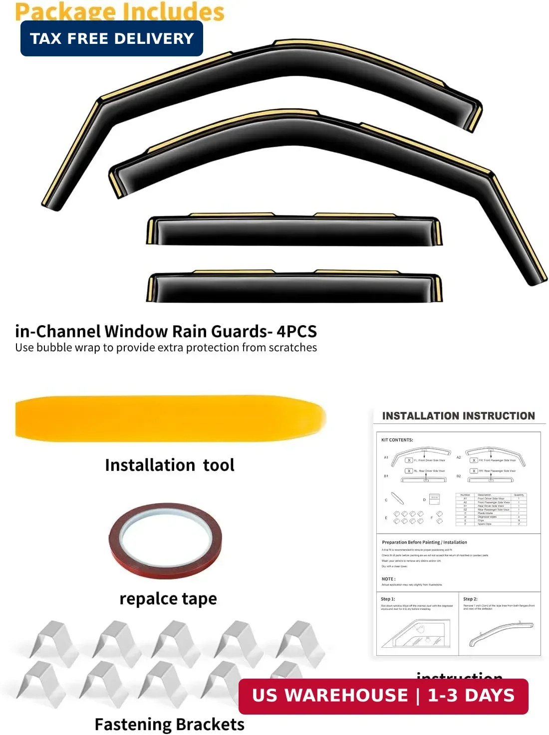 in-Channel Window Rain Guards Fit for Truck Toyota Tundra 2022 2023 2024 2025 20