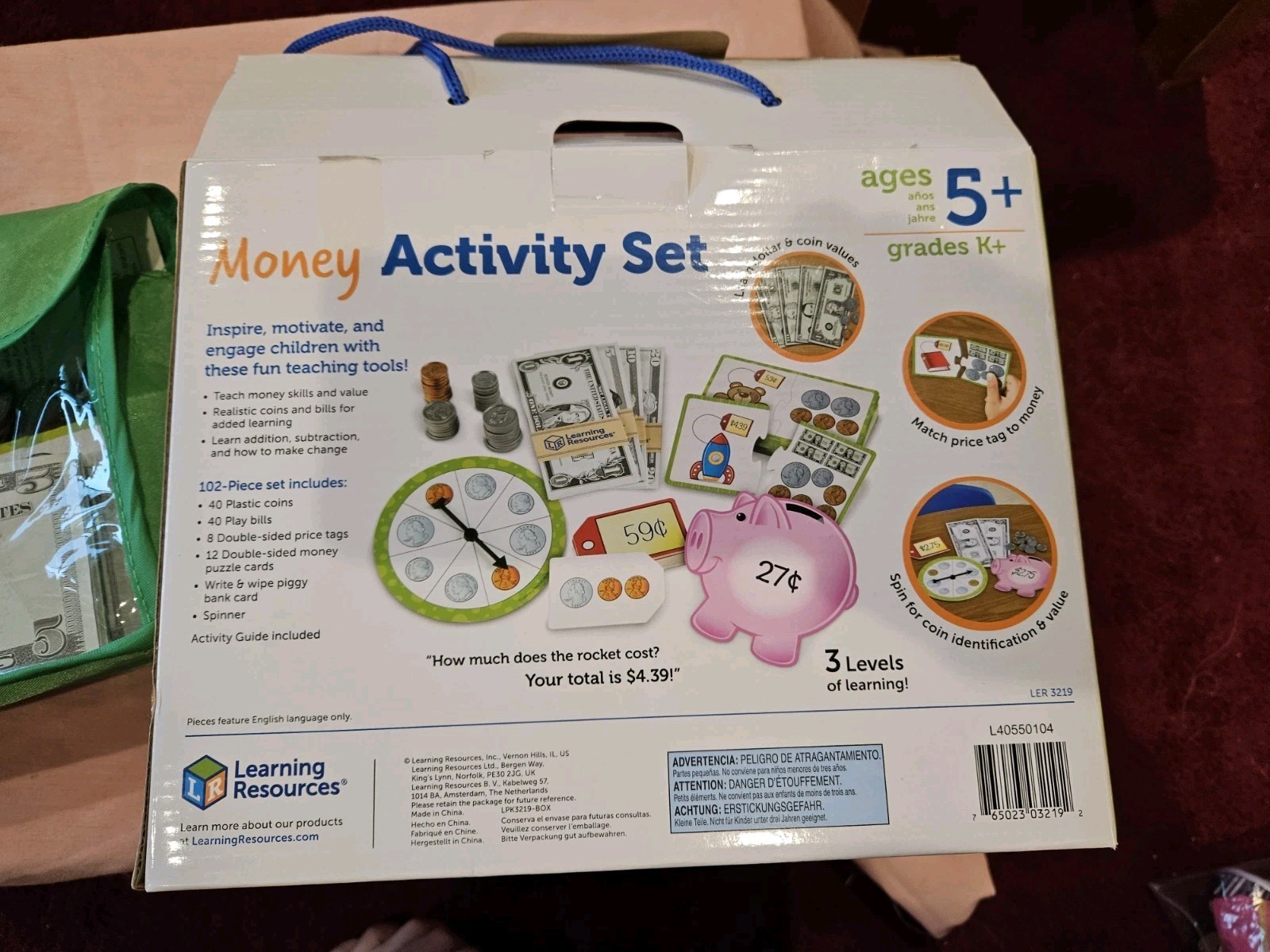 Learning Resources Money Activity Set 102 Pieces Coins Spinner and Money + Xcoin