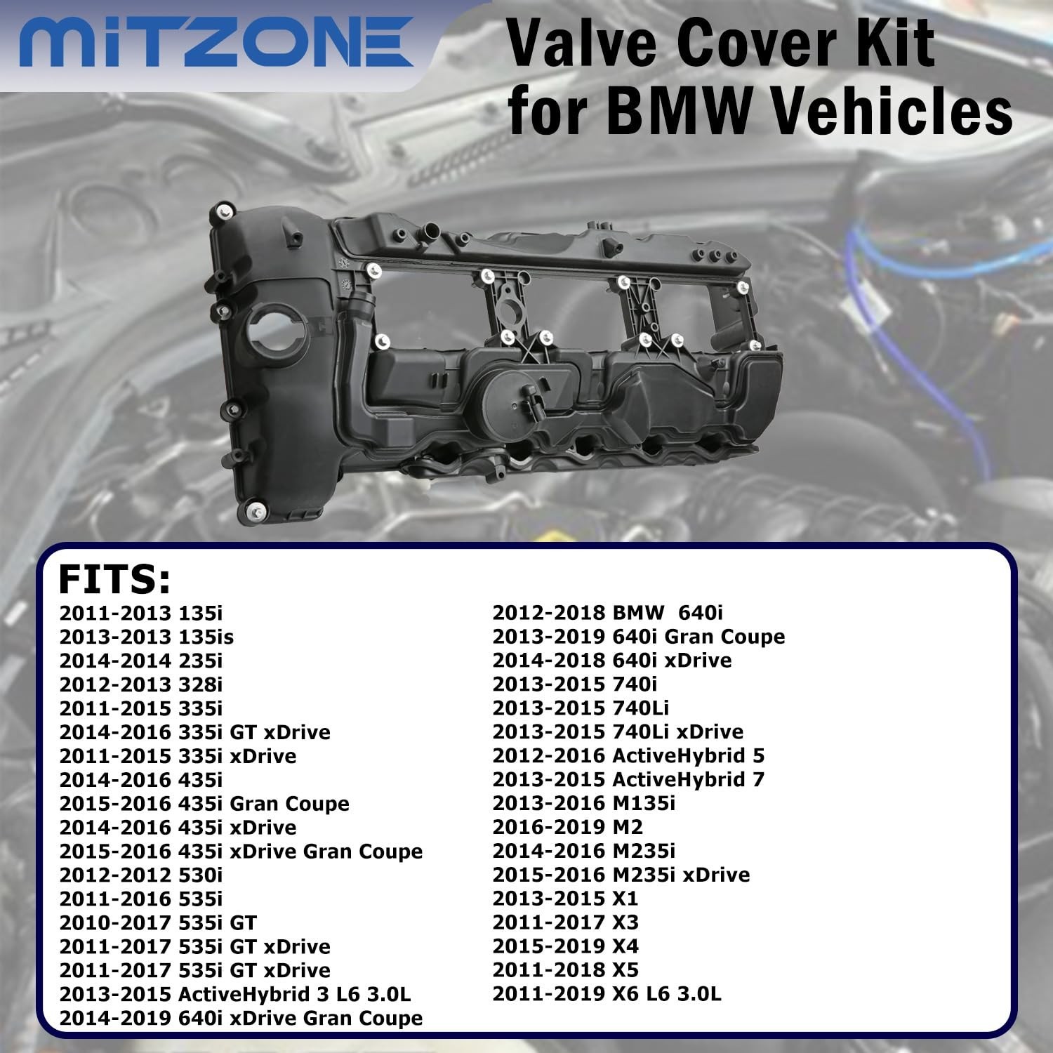 MITZONE N55 Engine Valve Cover with Gasket Bolts Kit & Oil Cap for BMW 2010-2…