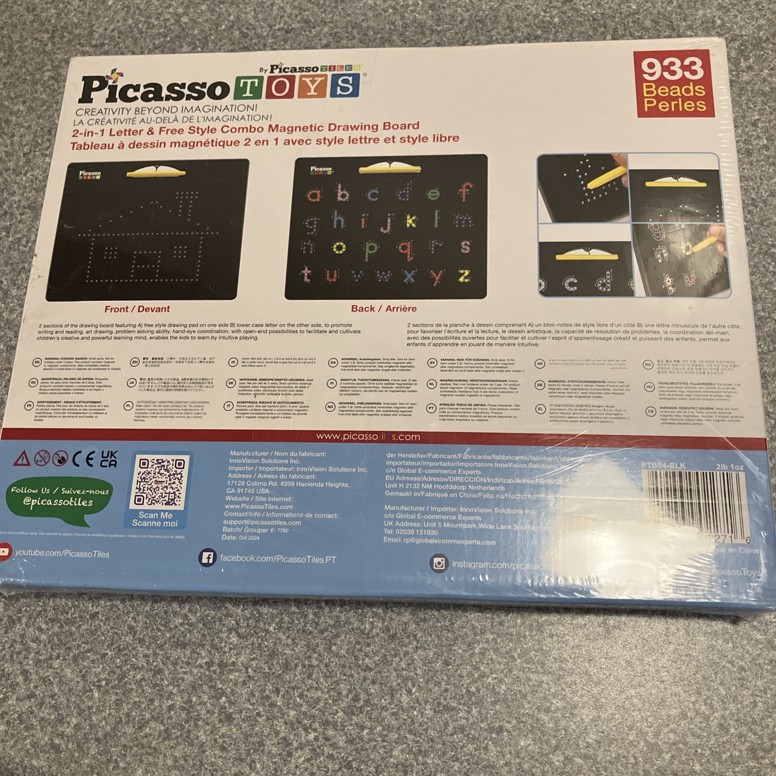 Picasso Toys Double Sided 2 in 1 Alphabet Number Magnetic Drawing Board Steam