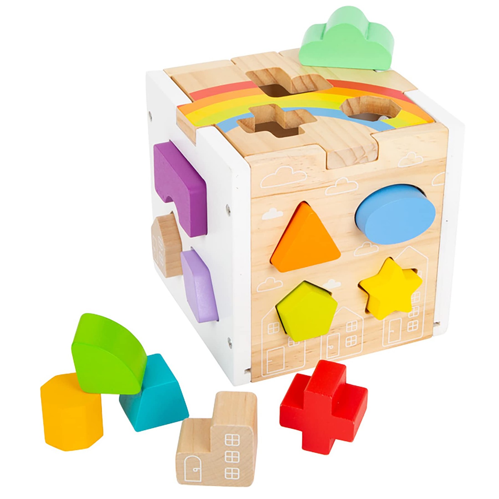Small Foot 11777 Rainbow Plug-in Cube 13 Different Shaped Wooden Inserts from 12