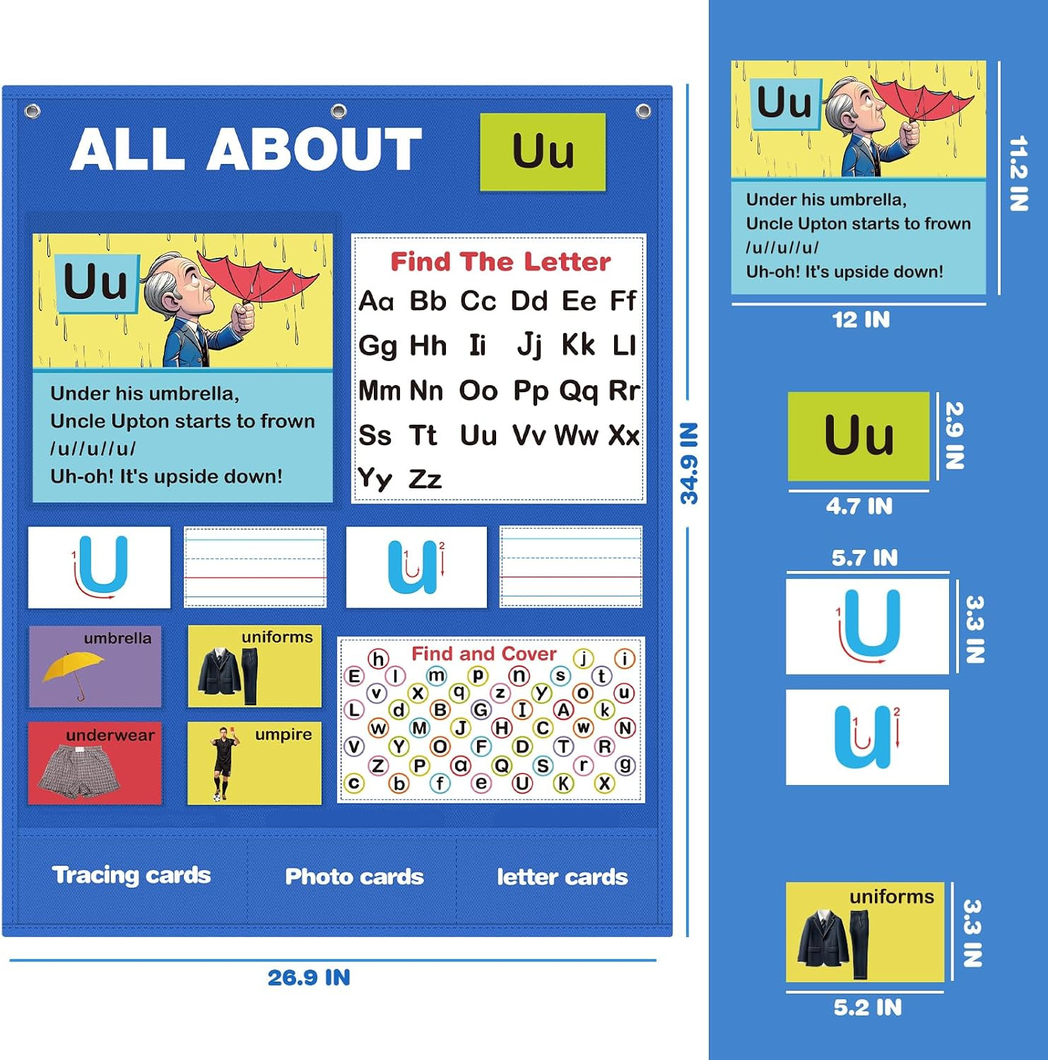 Alphabet Learning Pocket Chart, Alphabet Wall Chart for Toddlers 1-3, Handwritin