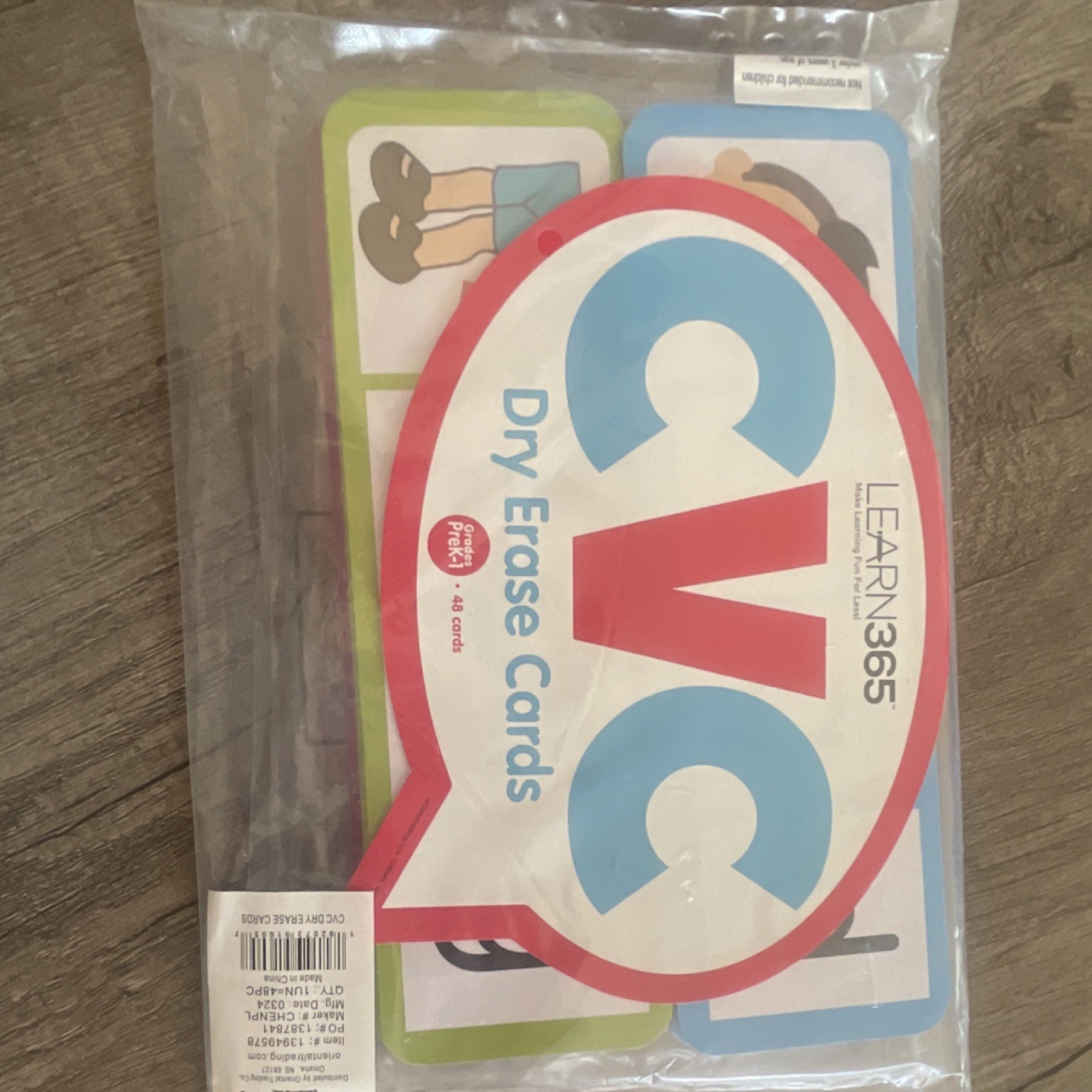 Learn365 CVC Dry Erase Cards PreK-1 Reading Phonics Letters 48 Multicolor