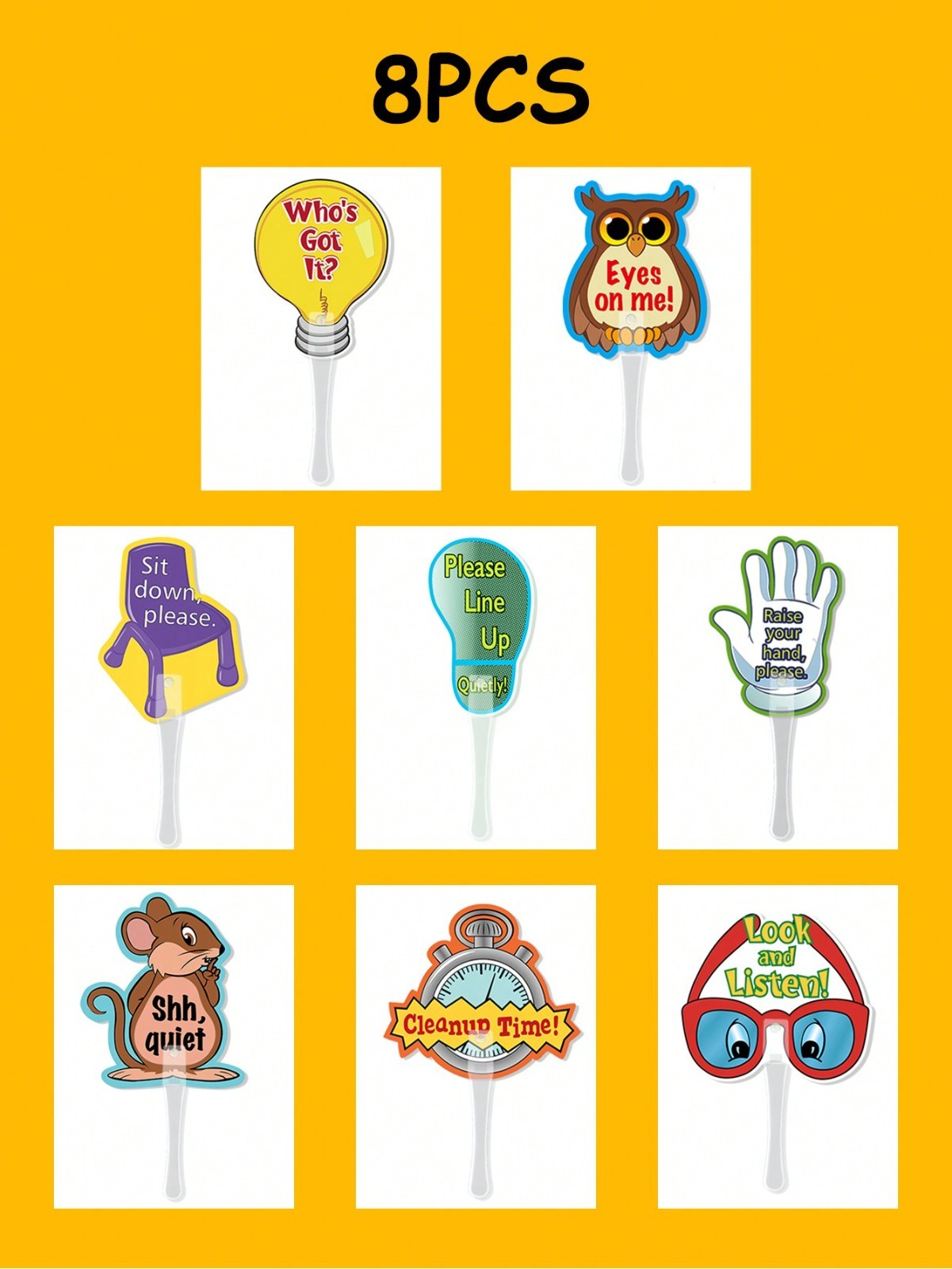 8pcs Classroom Rules Handheld Teacher Signs Double-Sided Instruction Boards Kids