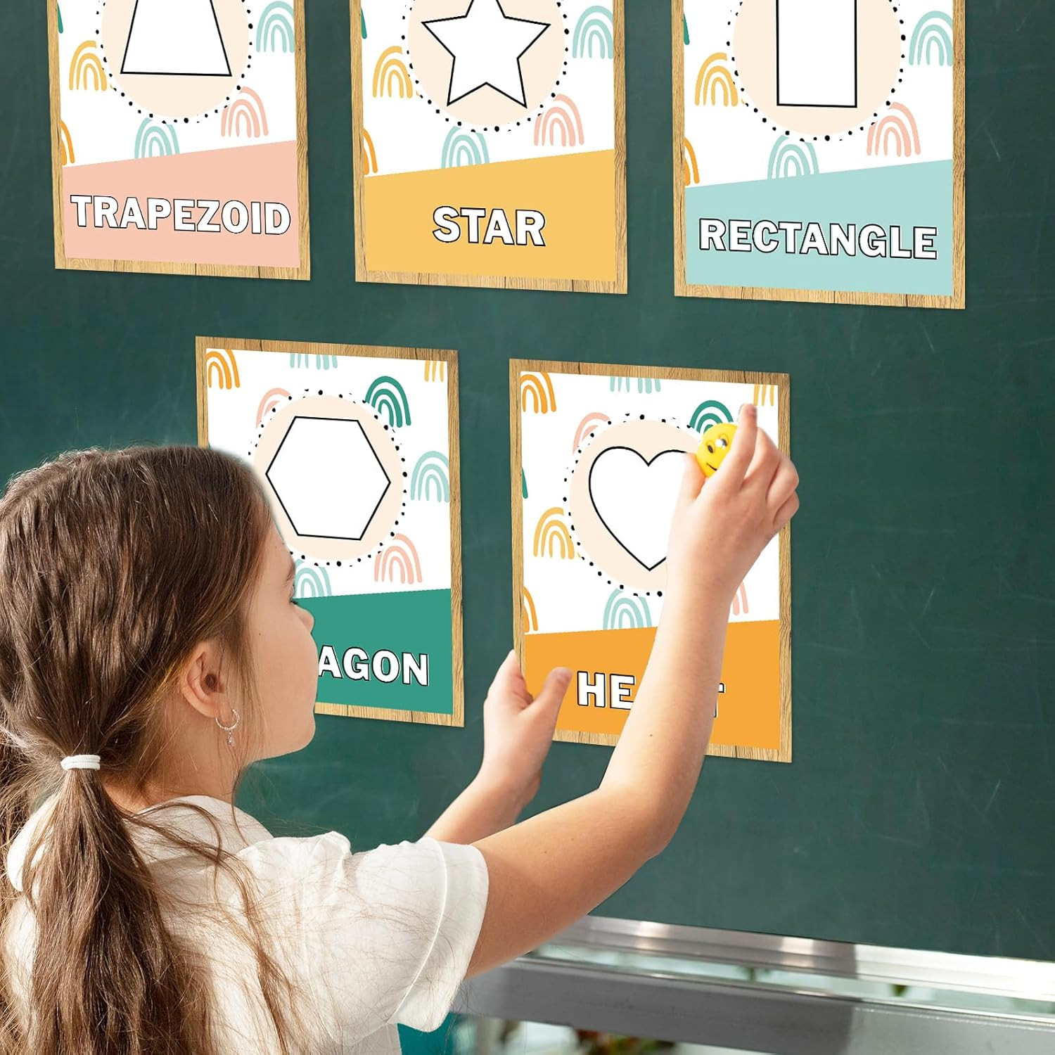 14Pcs Boho Rainbow Basic Shapes Early Learning Posters 2D and 3D Classroom Shape