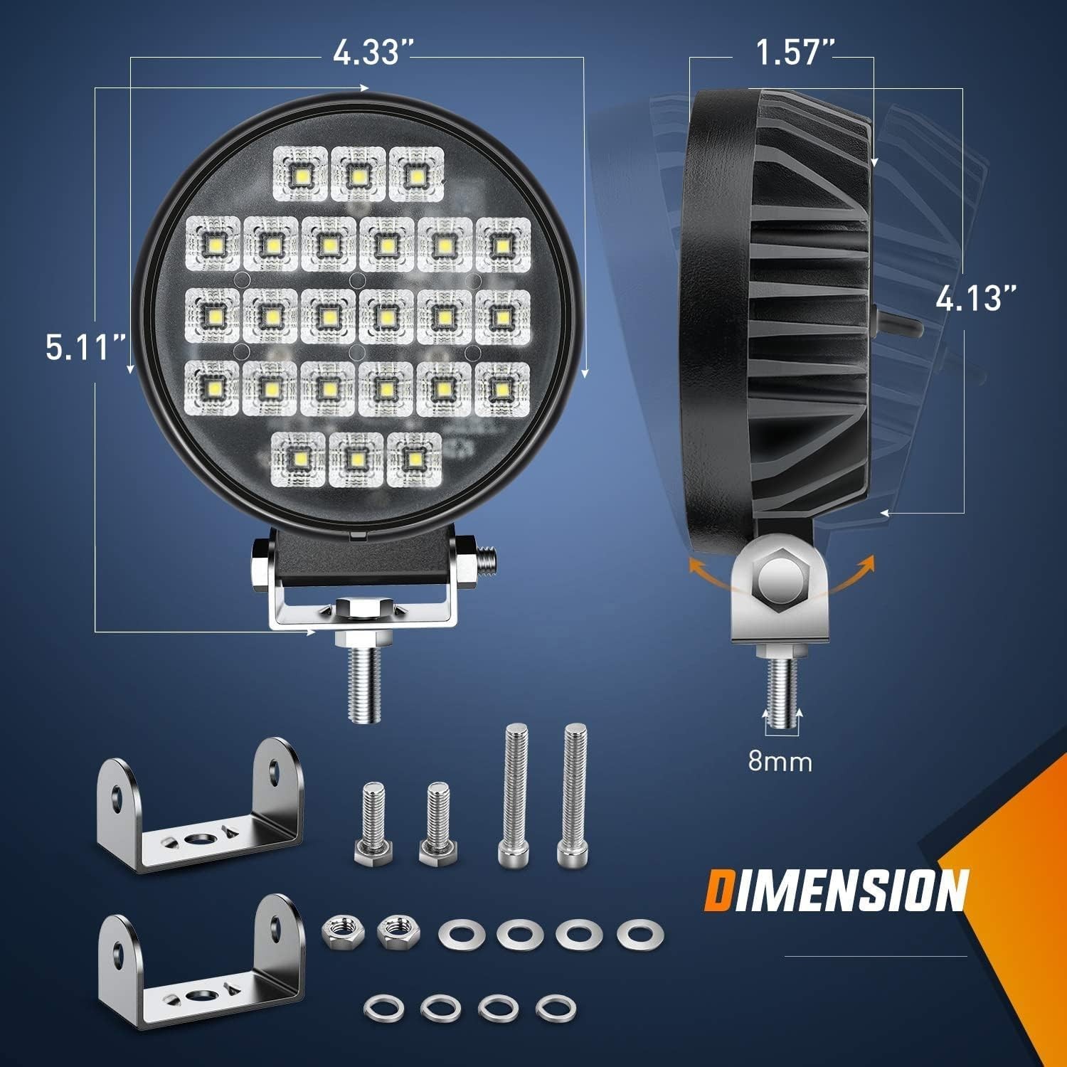 4.3″ Round LED Work Light with Toggle Switch – Set of 2