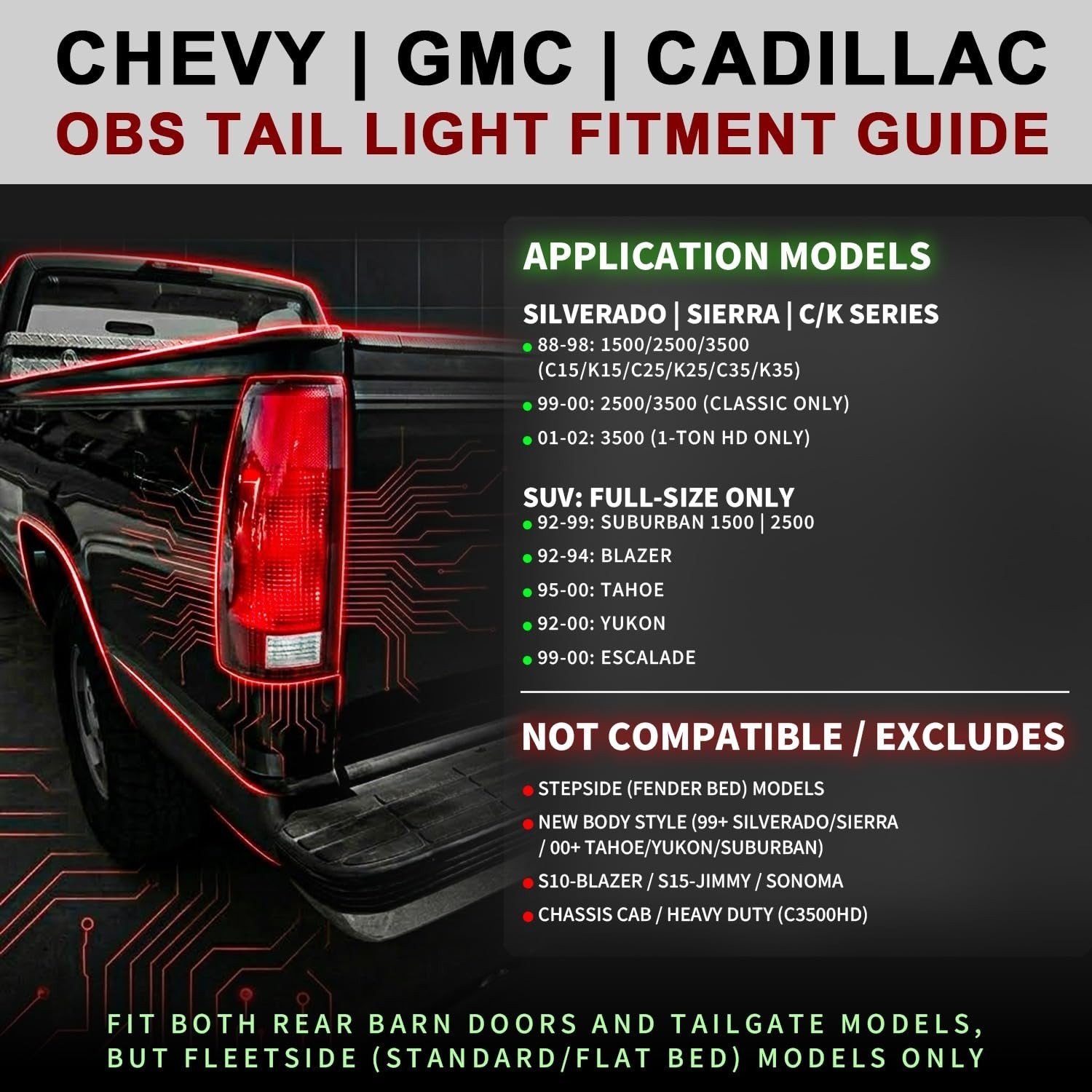 AmeriLite for 1988-1999 Chevy GMC C/K Truck Blazer Fullsize Tahoe Suburban Yu…