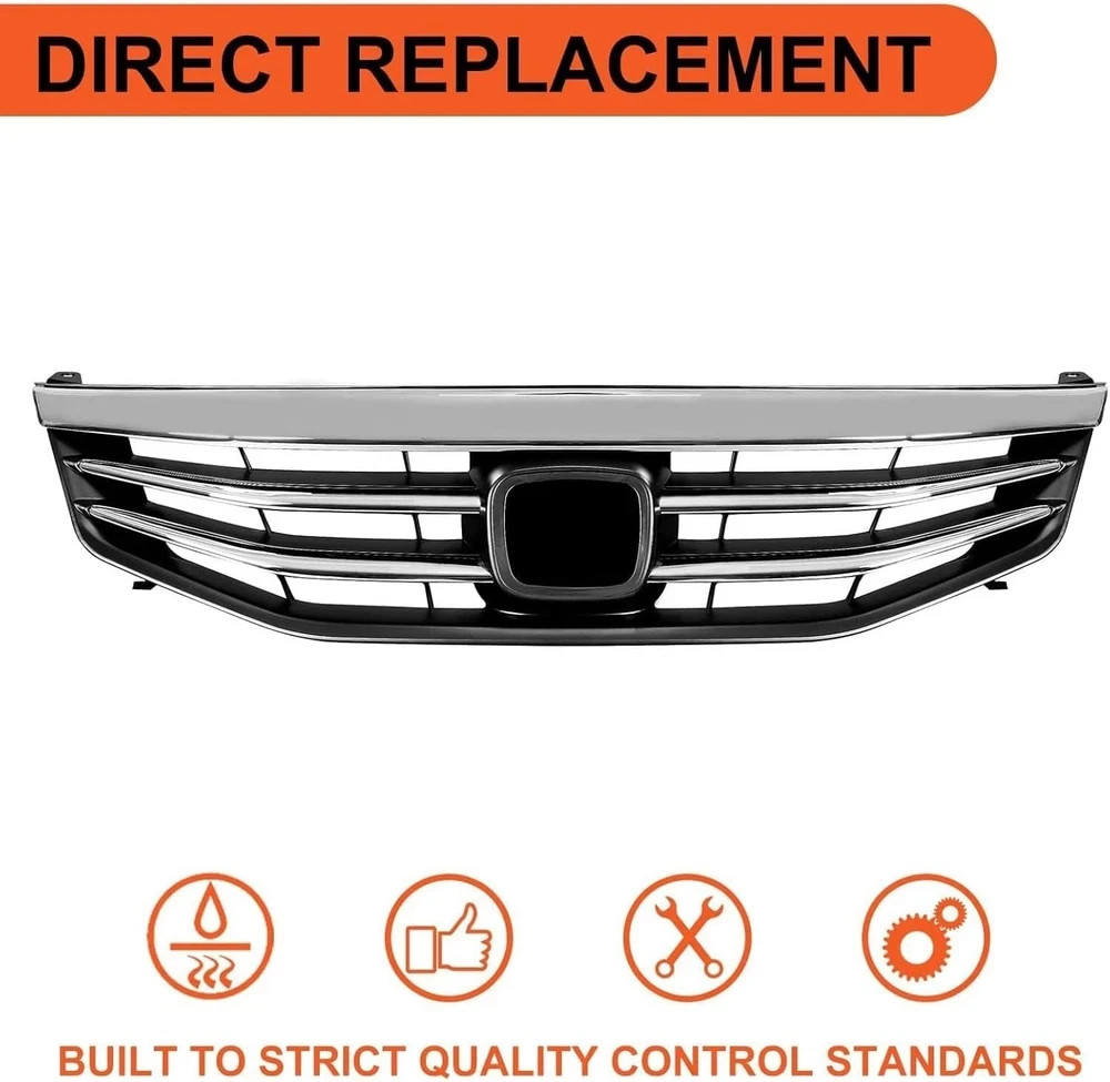 Chrome Front Bumper Grille Grill Compatible with 2011-2012 Honda Accord