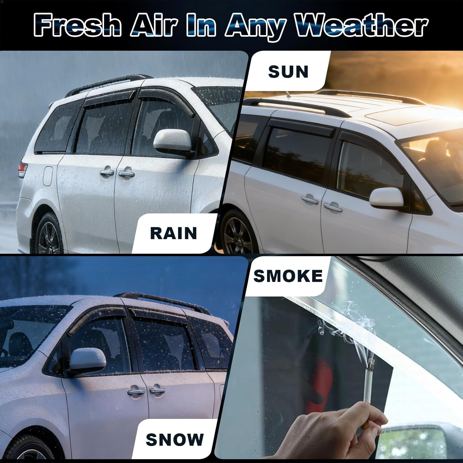 Smoked Out-Channel Window Vent Guard Rain Visors Compatible with 2011-2020 Toyot