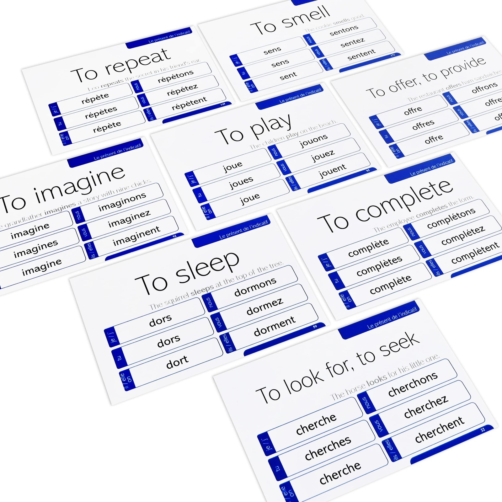 200 French Verb Conjugation Present Tense Flash Cards – Full Examples in Both…