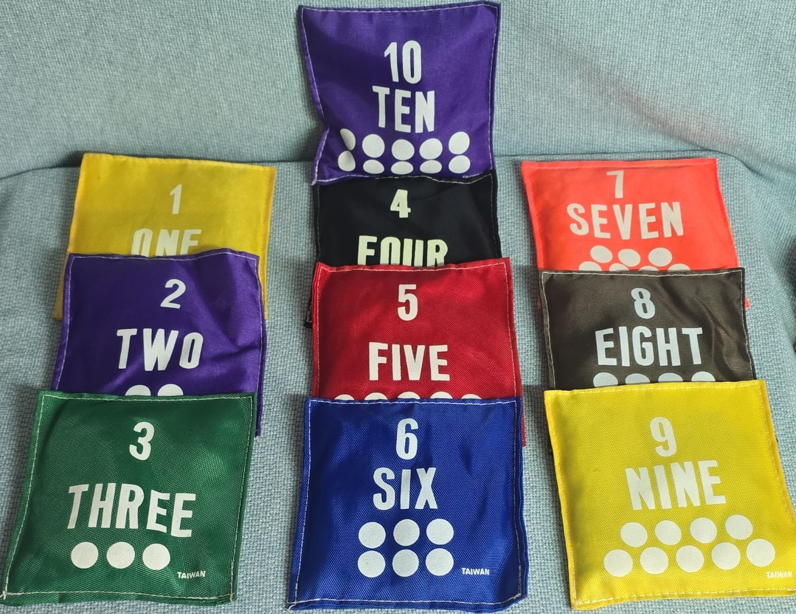 Numbered Bean Bags 1-10 Multicolor Kids Math Learning Counting Set of 10