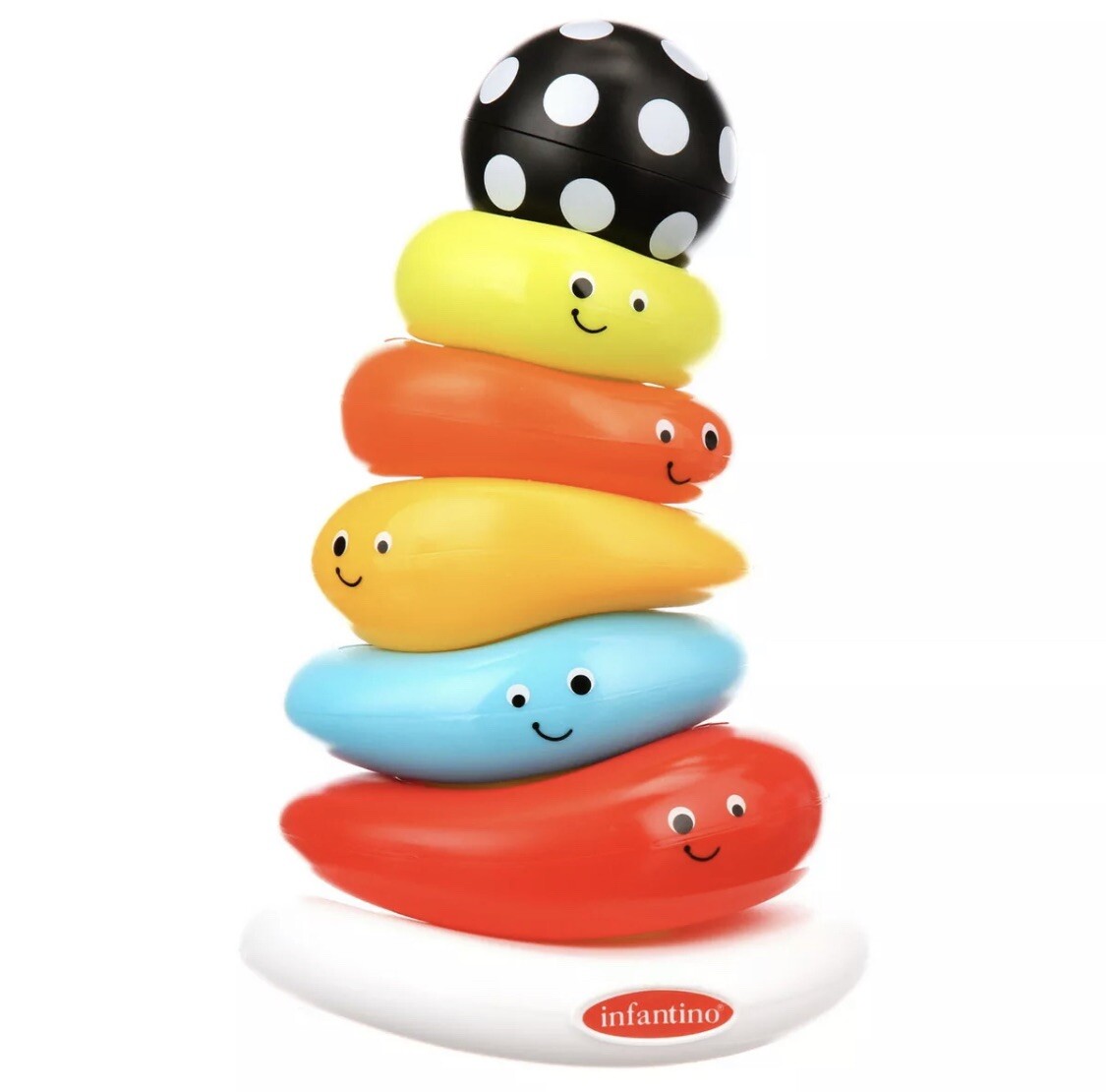 Infantino Funny Faces Ring Stacker 5 Silly-shaped Colorful Rings & Rocking Base