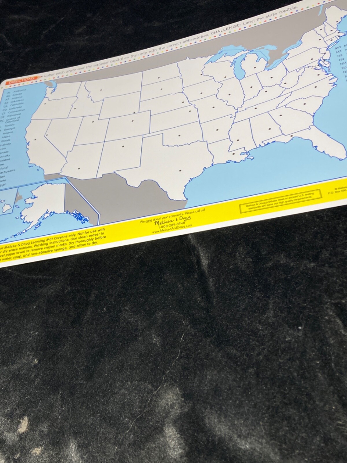 Melissa and Doug USA Map Learning Mat Double Sided Erasable