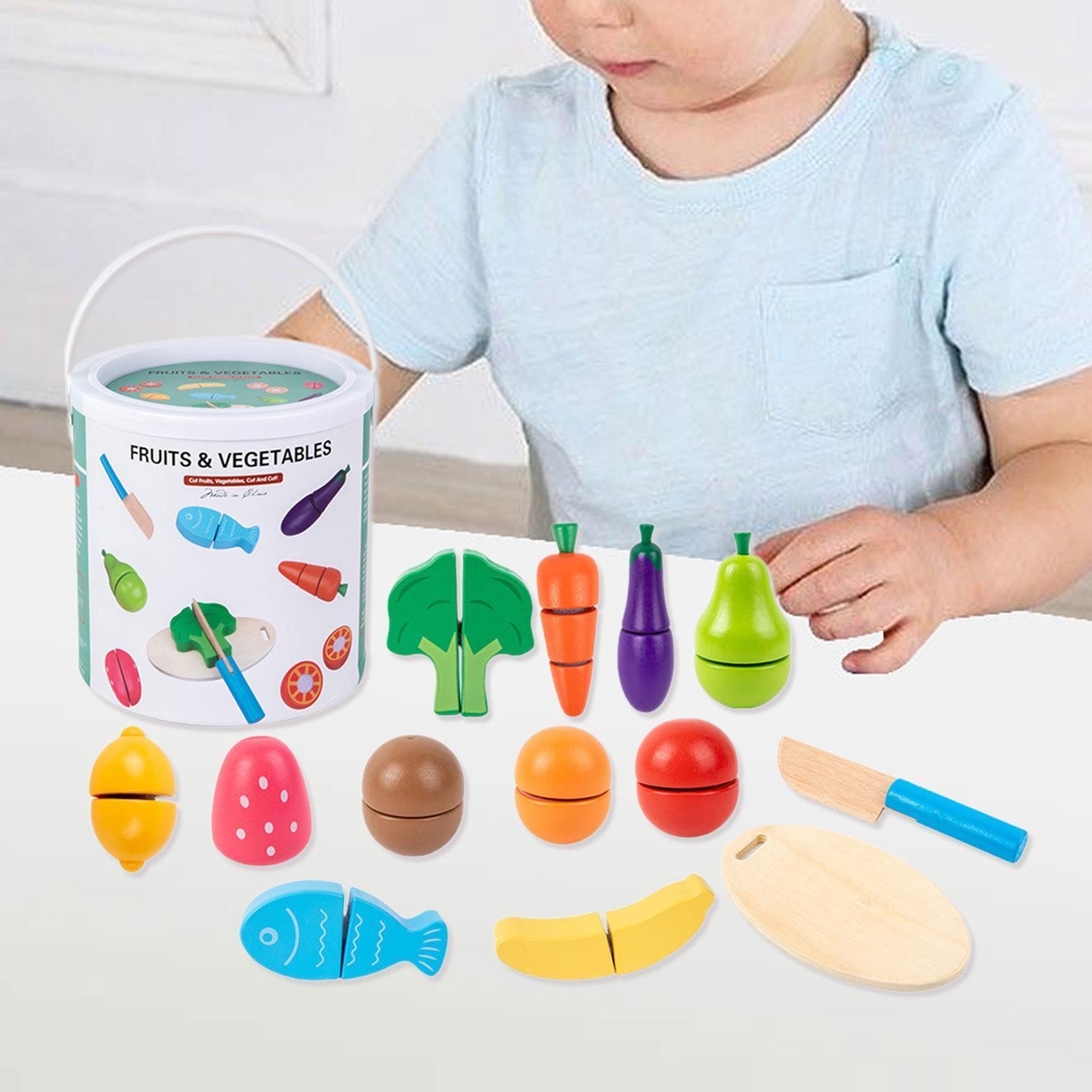 13Pcs Wooden Food Set Kitchen Accessory Early Learning Sliceable Interactive