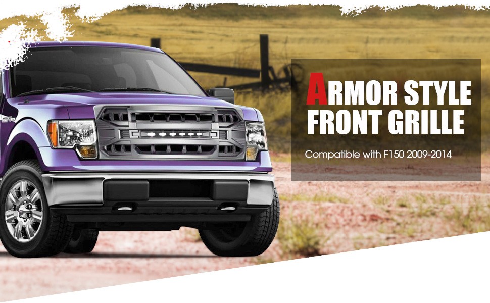 Front Grill Replacement for F150 2009-2014, Matte Black Front Bumper Grille