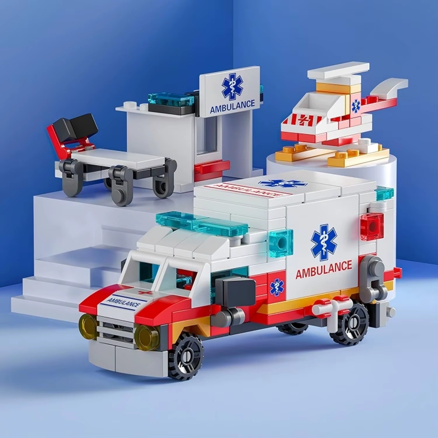 7 in 1 Ambulance Building Blocks Set 122PCS Emergency Vehicle STEM Toy Kids
