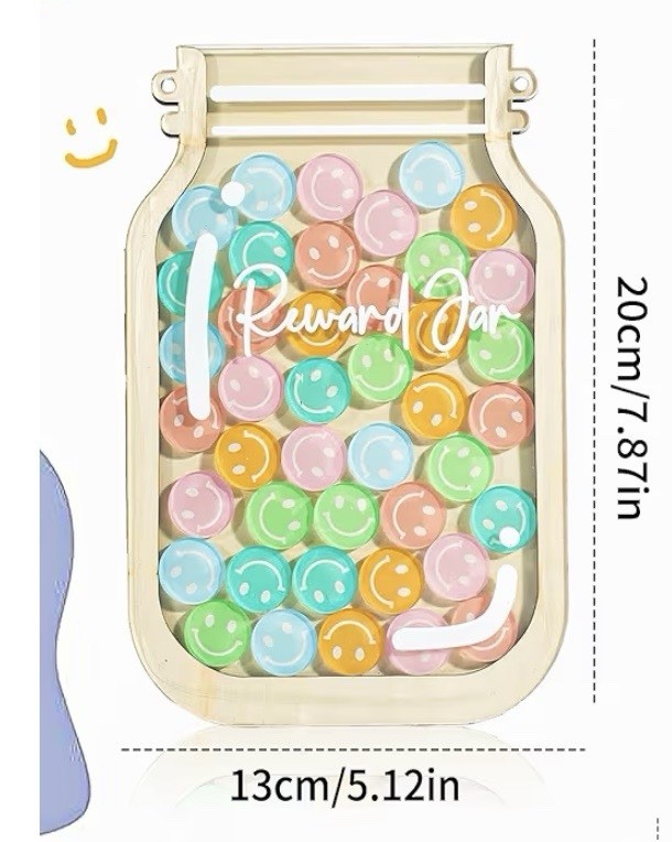HMMIA PERSONALIZED MAGNETIC REWARD JAR – SMILEY FACES JAR w/ COLORFUL LETTERS