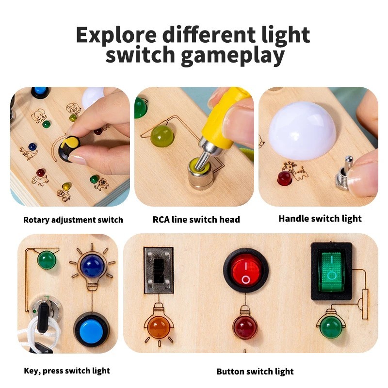 Montessori Electronic Led Light and Switch Wooden Sensory Busy Board