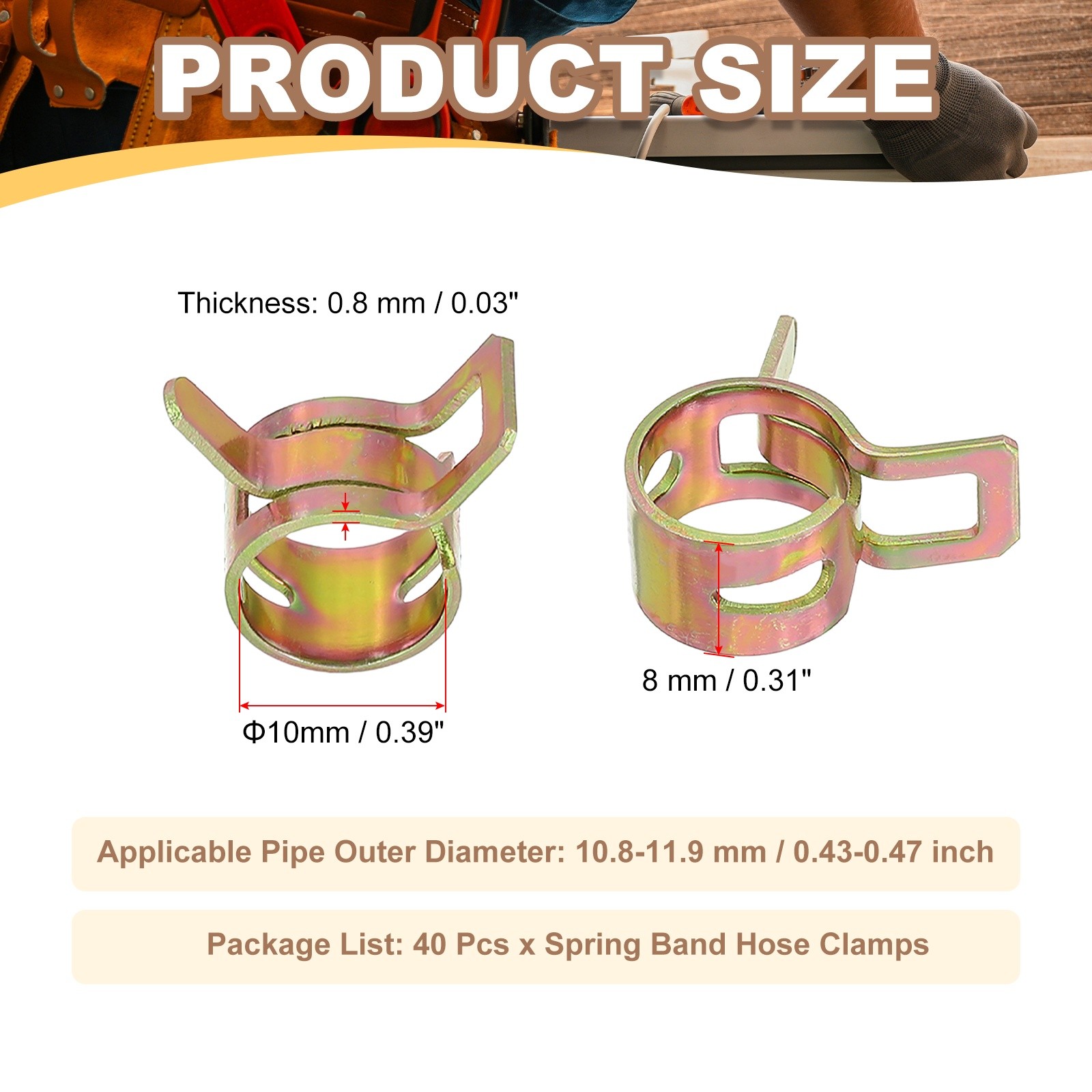 40 Pcs Spring Band Hose Clamps for 10.8-11.9mm OD 0.4″(10mm) ID Multicolored