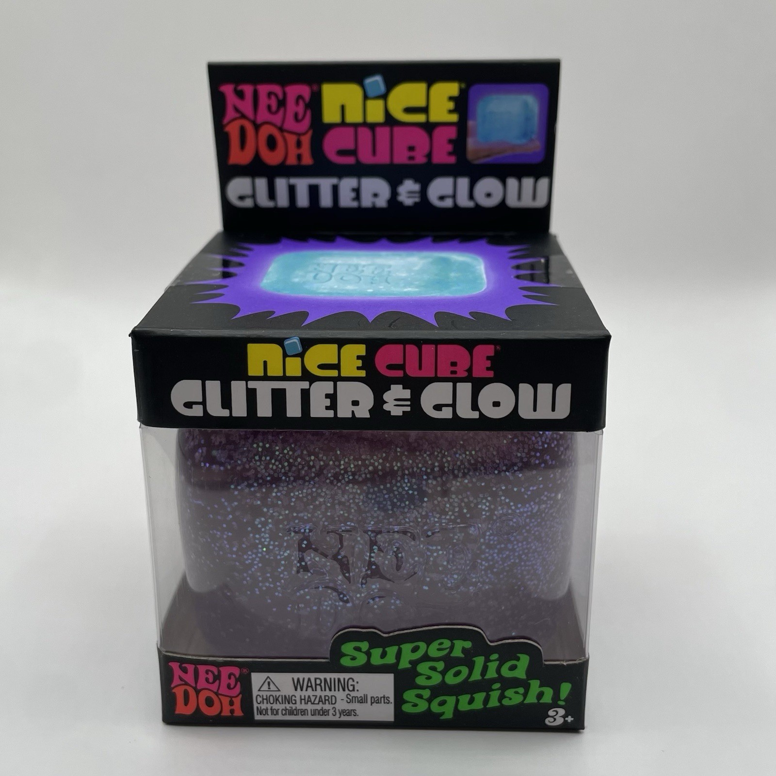 NeeDoh Nice Cube Glitter & Glow Squishy Toy Nee Doh Blue Pink Purple Set Of 3