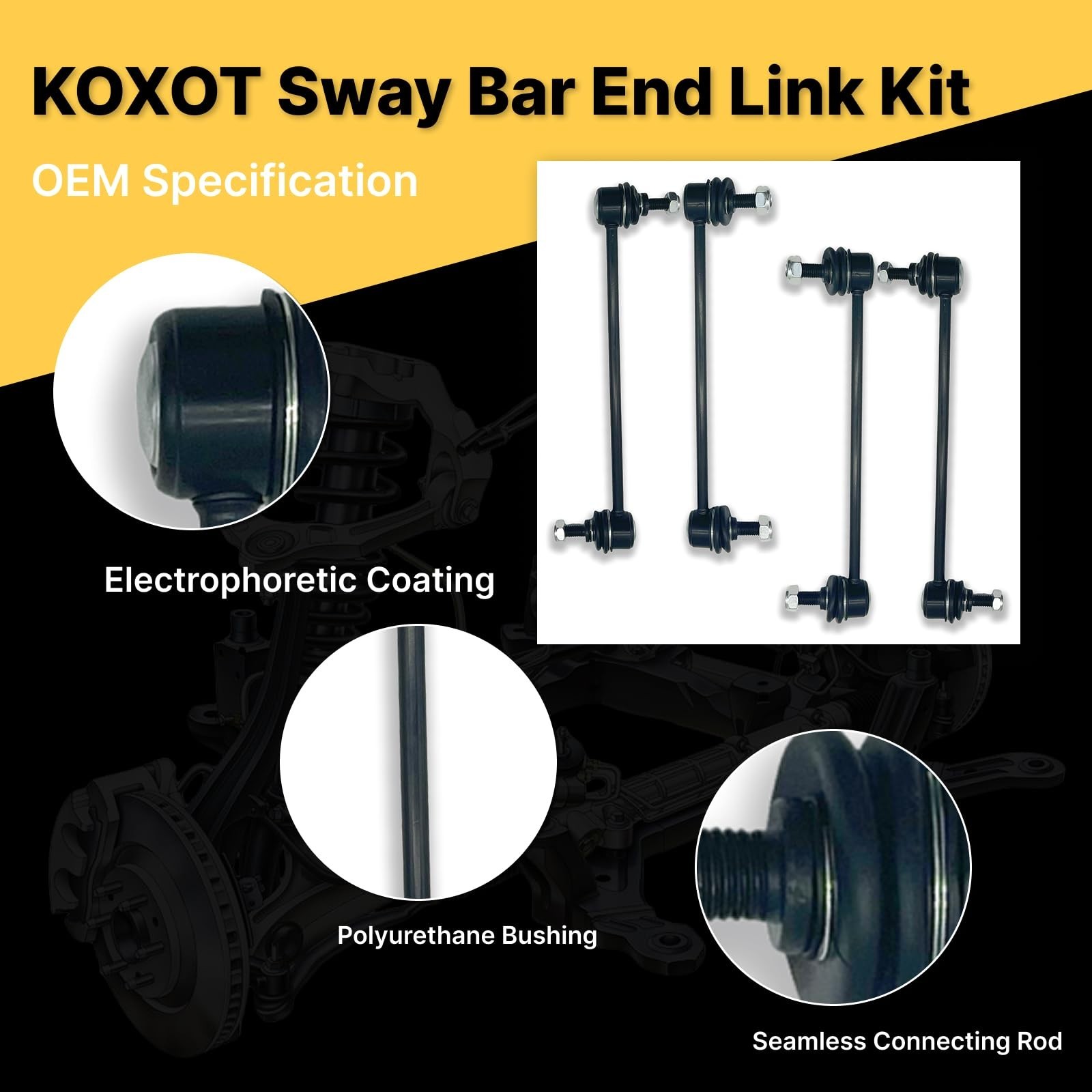 K750123 K750011 4Pcs Front & Rear Stabilizer Sway Bar Links Fit for Toyota Camry