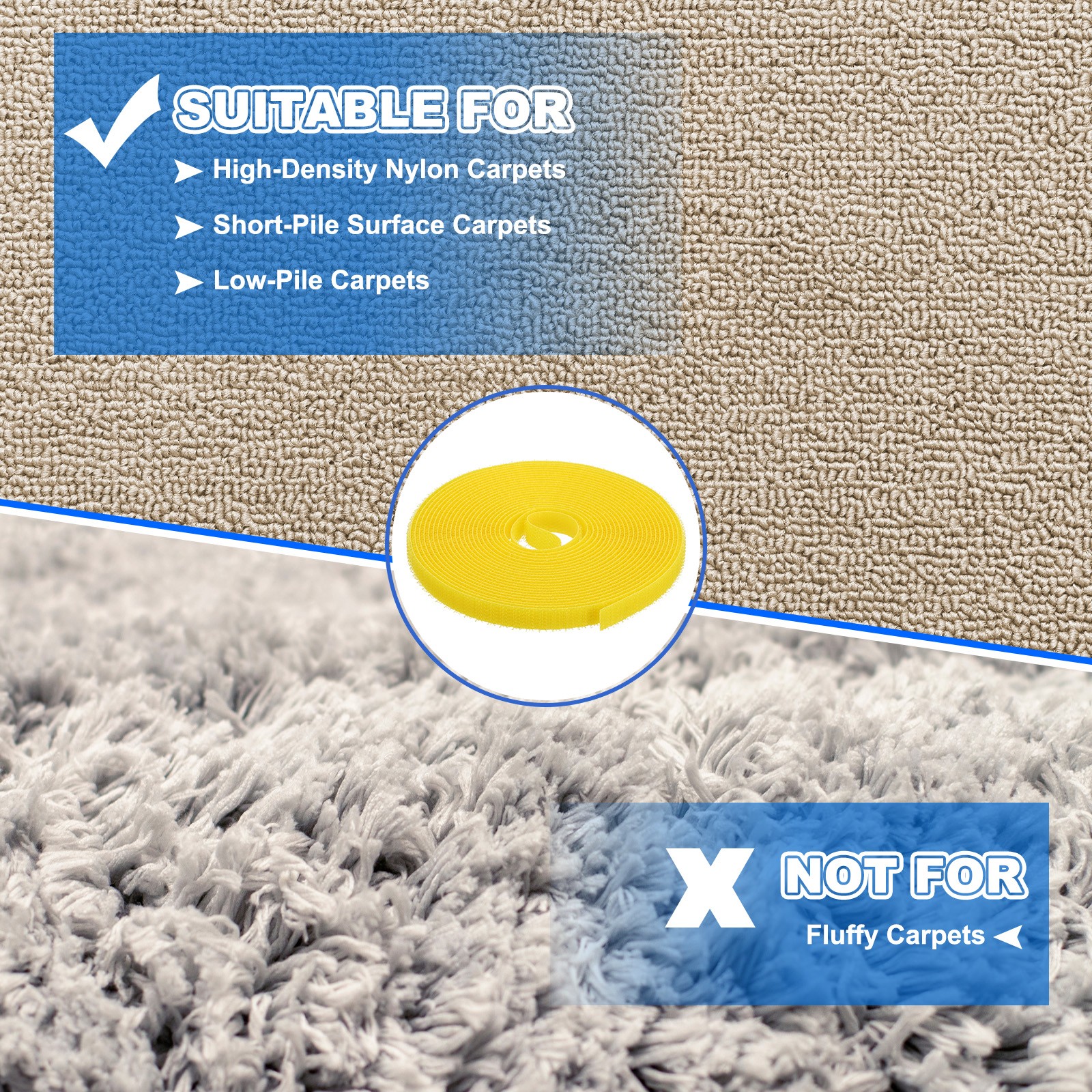 2pcs Carpet Marker Strips 0.4 Inch x 16.4 Ft, Floor Markers Nylon Strip, Yellow