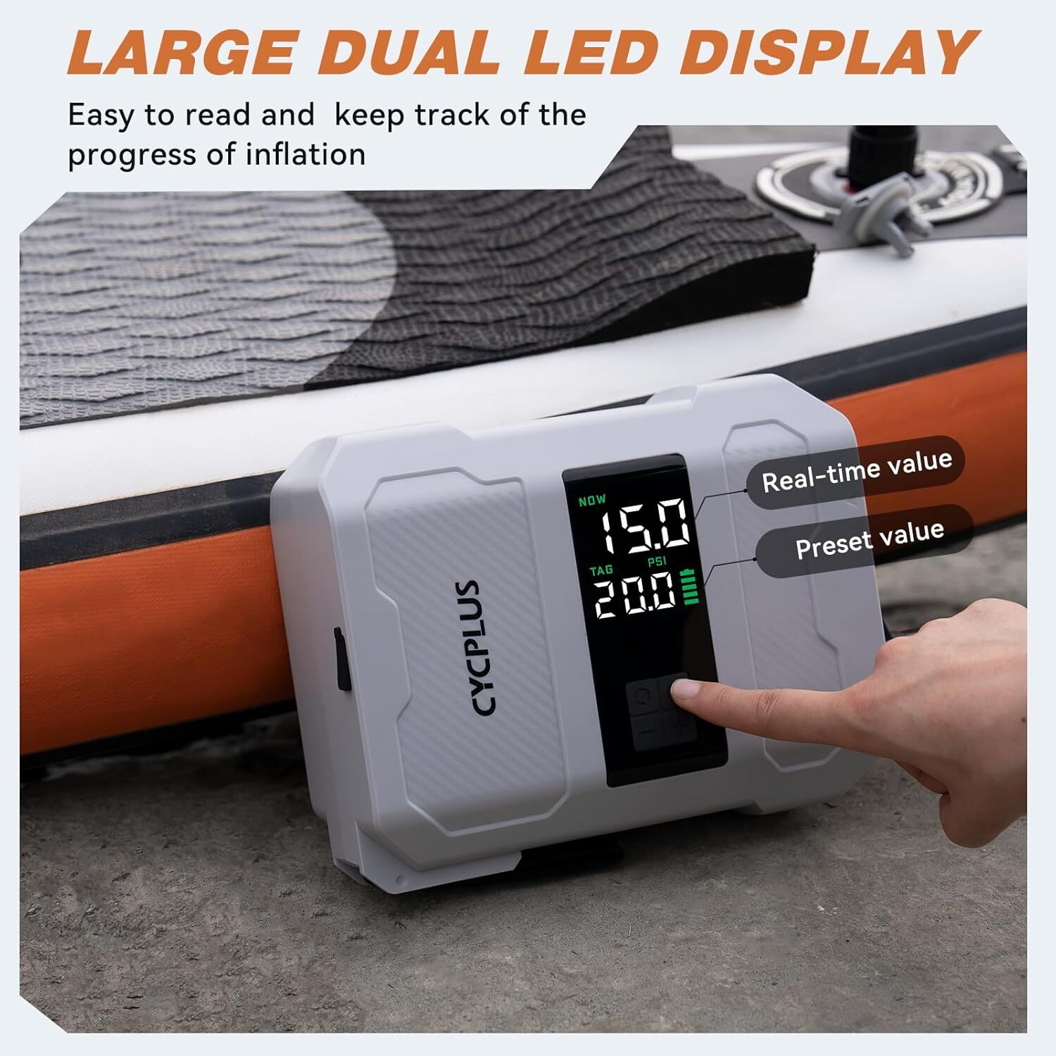 CYCPLUS 20PSI Rechargeable Paddleboard Pump – Intelligent Fast Dual-Stage