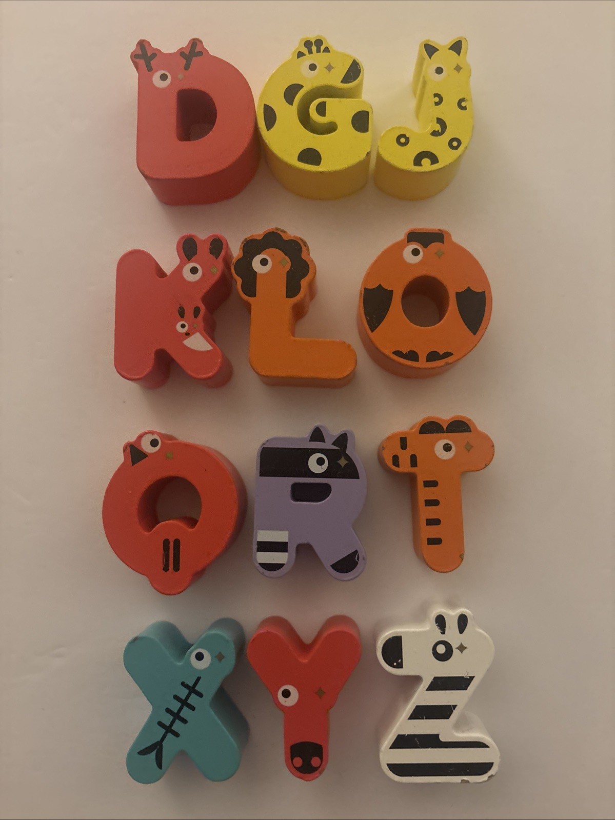 Lot of 12 FAO Schwarz Learning Letters Animal Alphabet Wood Board Puzzle Letters