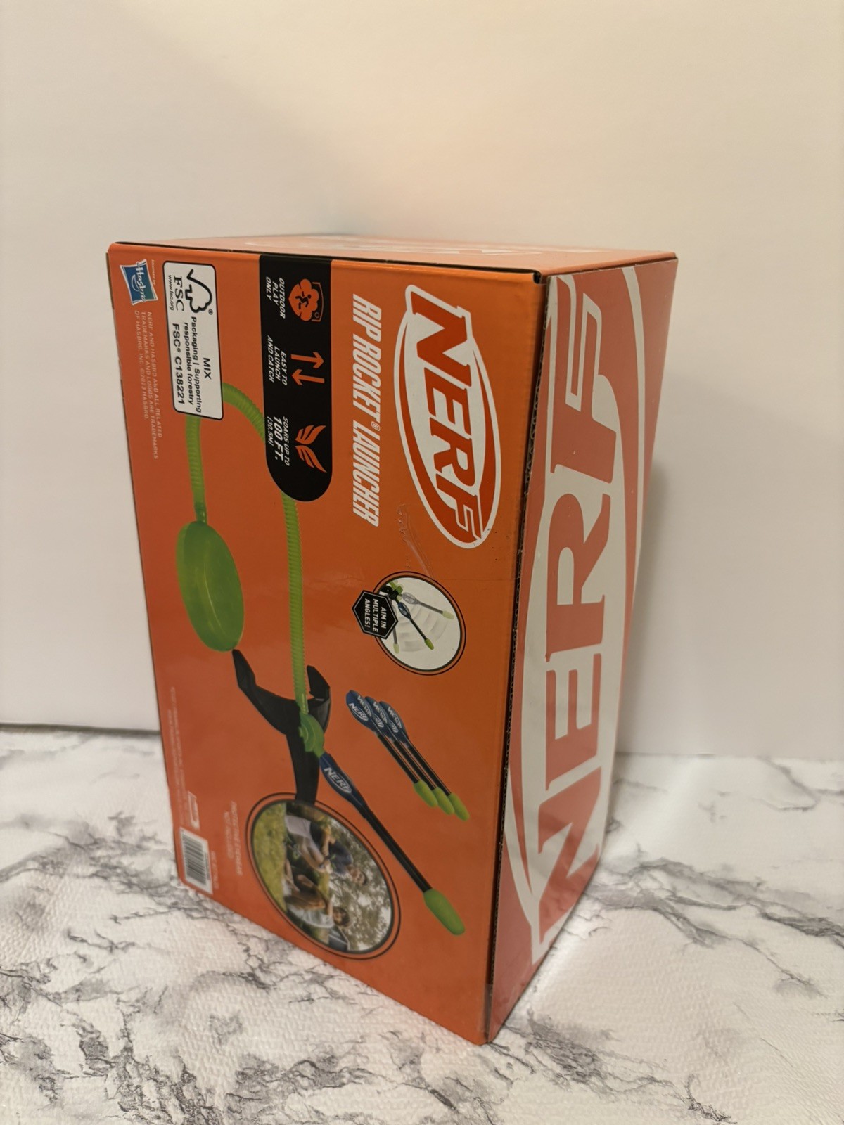 NERF Rip Rocket Launcher Hasbro Franklin Toy Sports 3 Rockets And Launch Pad NIB