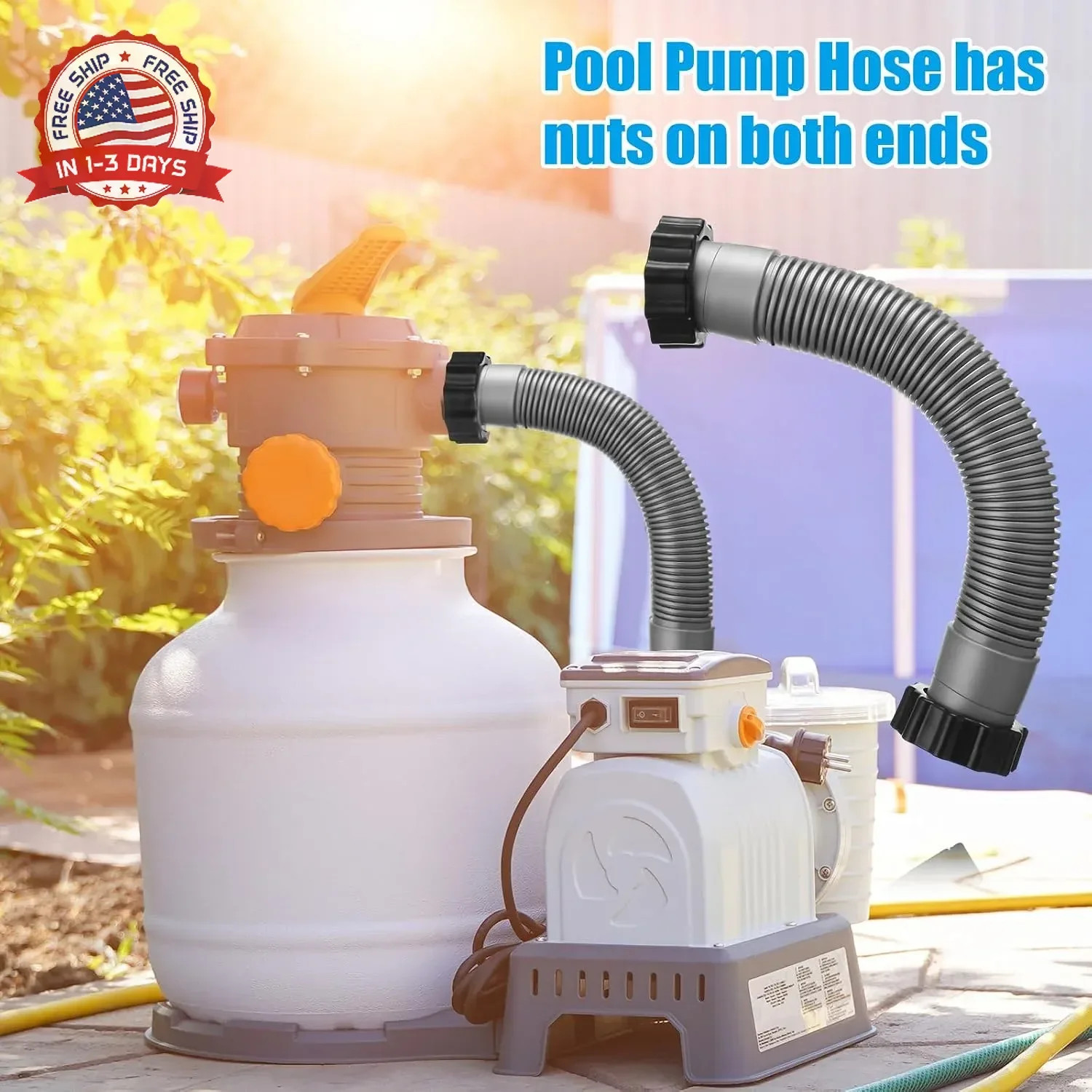 EBOOT 1 Pack 16 Inch Pool Pump Hoses for Above Ground Pools 1.5″ Diameter Sand F