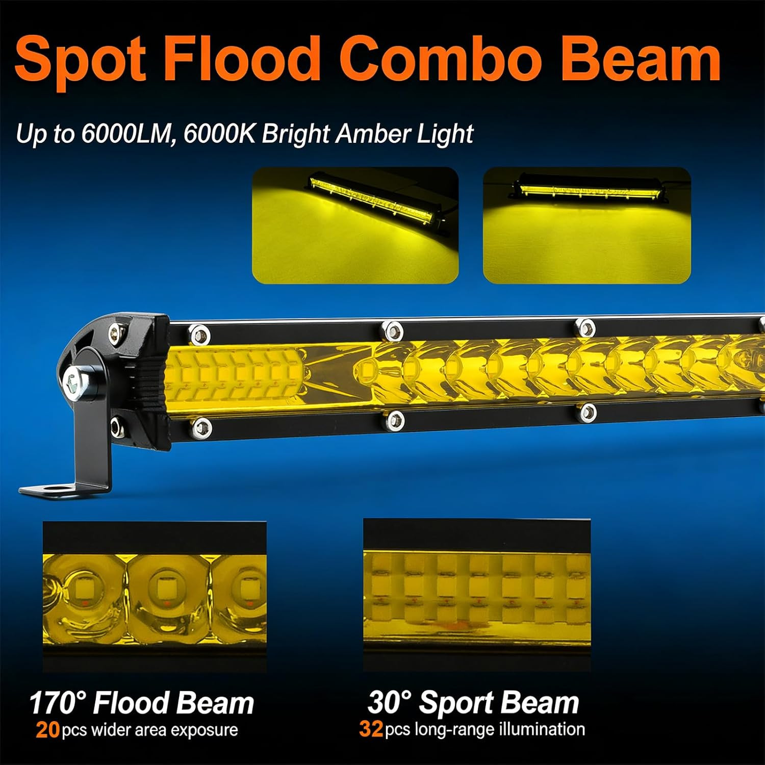 LED Light Bar Kits 21 Inch 204W Slim Light Bars 2PCS LED Pods 4Inch 60W (Amber 2
