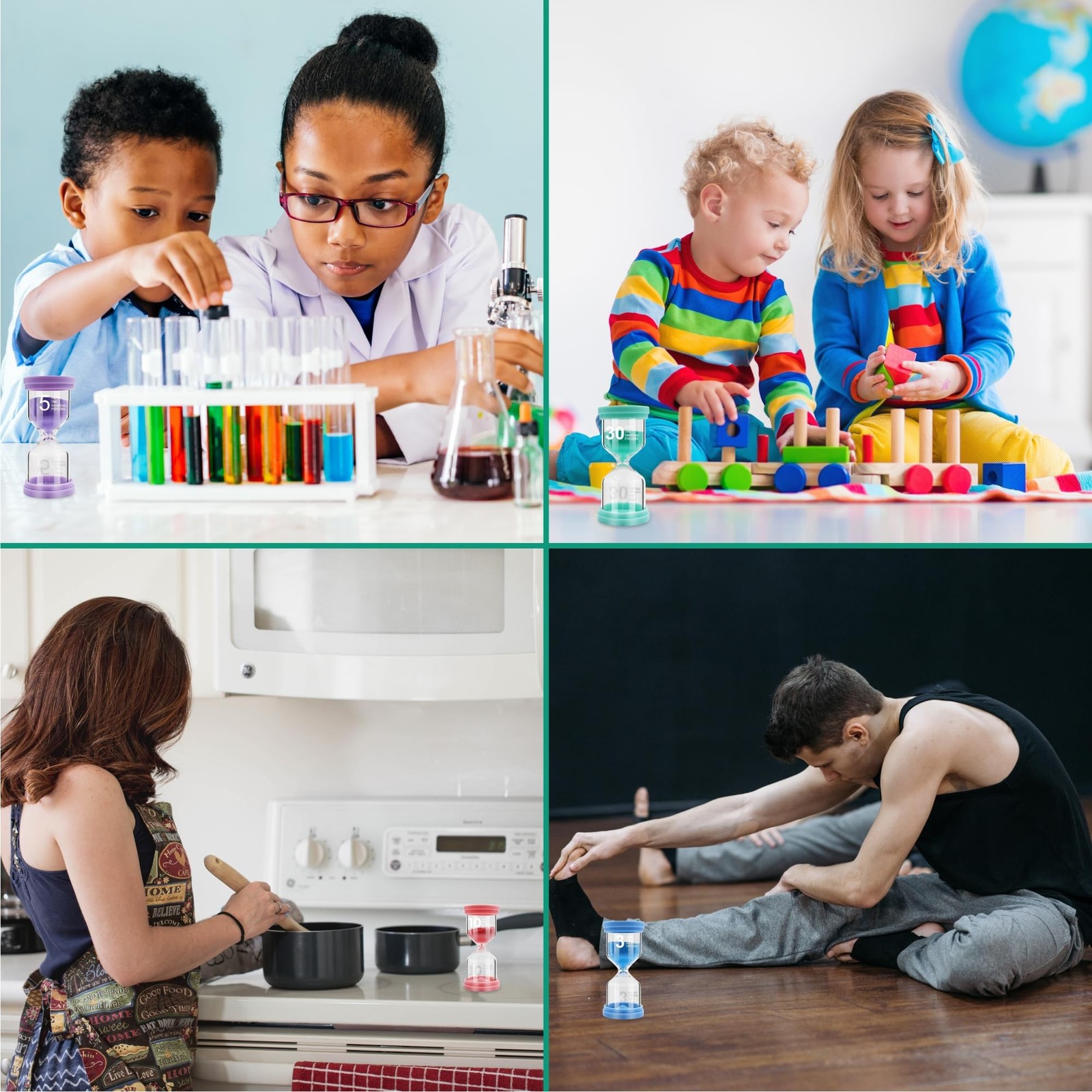 Sand Timer for Kids 4 Pack Colorful Hourglass 3min, 5mins, 10mins, 30mins San…