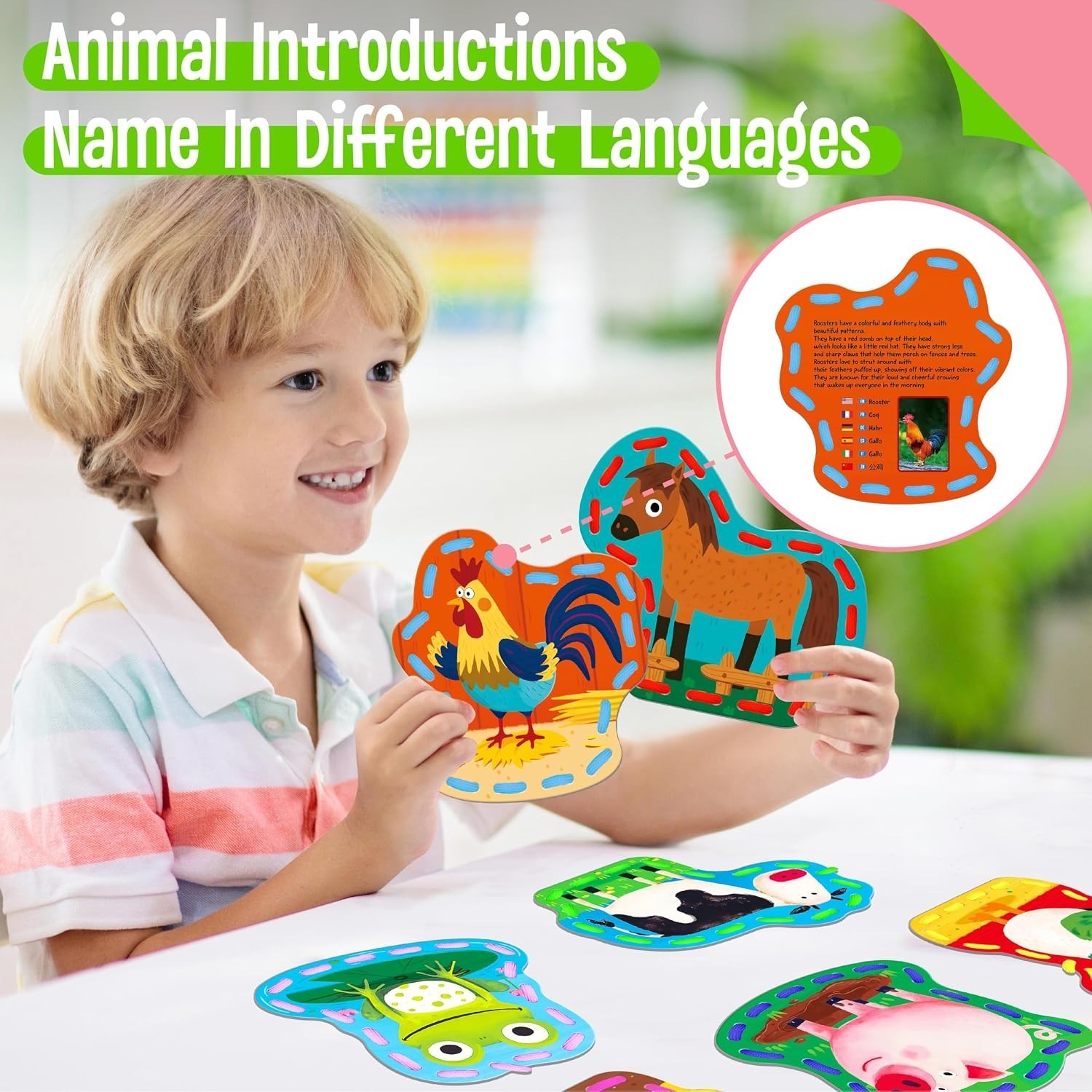 Engaging 9 Pcs Farm Animals Lacing Cards – Develop Skills with Colorful Laces