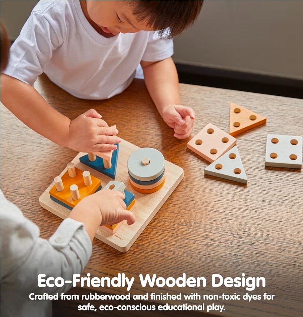 NEW PlanToys® Geometric Sorting Board Montessori Shape, Size, Color Learning Toy