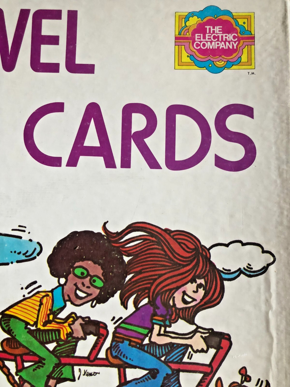 1977 Vintage Electric Company Vowel Poster Cards Groovy Images Bright Large Card